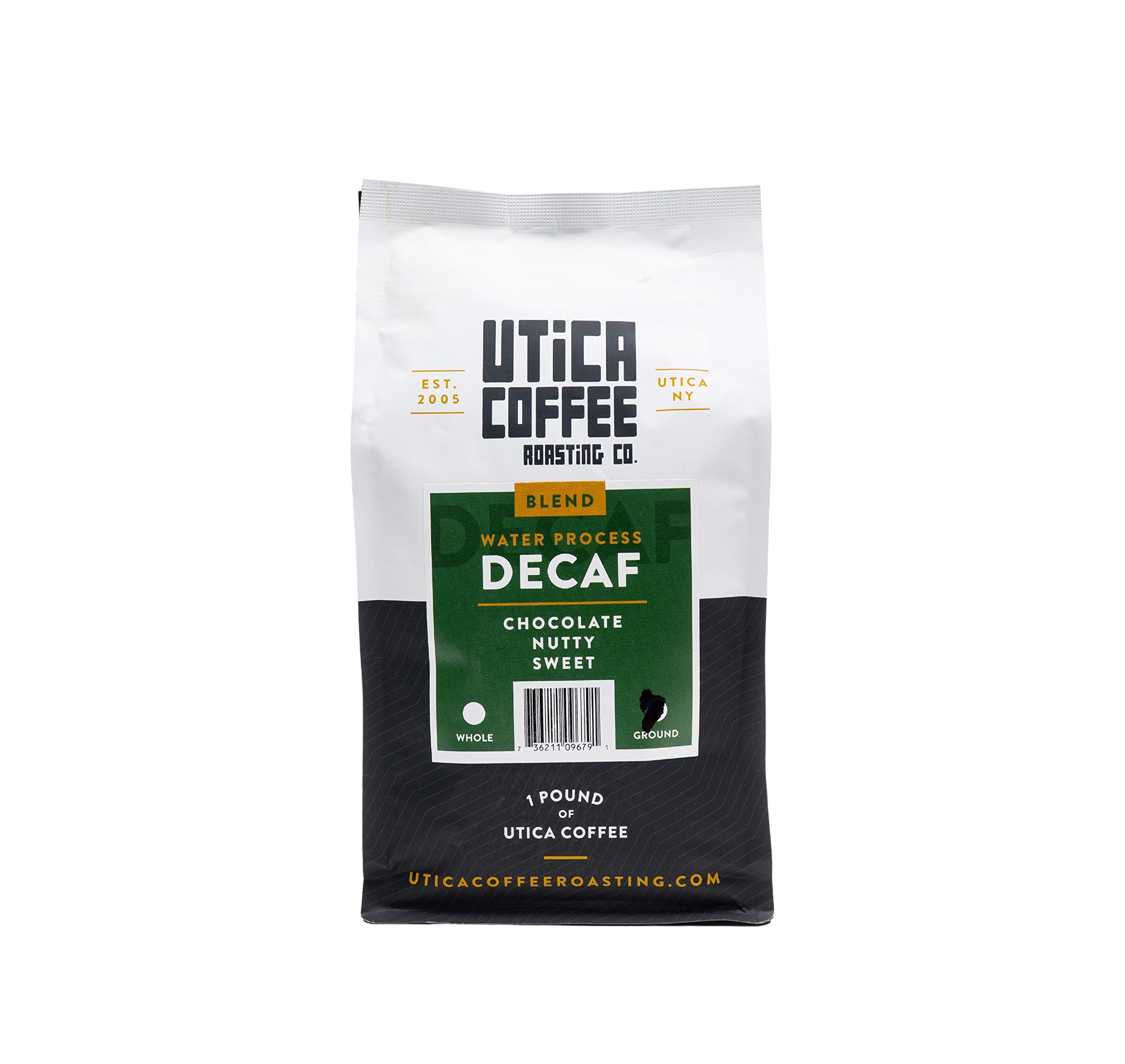 Utica Coffee Roasting Co. Decaf Specialty Medium Roast Ground Coffee - 16 Oz Reclosable Bag | Perfect for Home Brewing, Office Use & Gifts