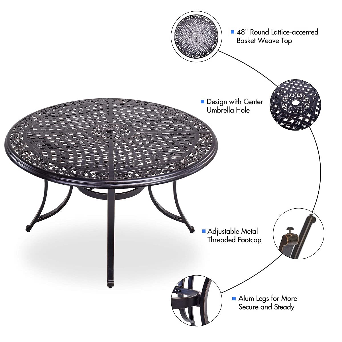 DALI 5-Piece Outdoor Dining Set - Aluminum Patio Furniture with Deep Cushioned Swivel Rocker Chairs & 48-Inch Round Casting Table | Perfect for Backyard, Garden, Poolside & Outdoor Entertaining