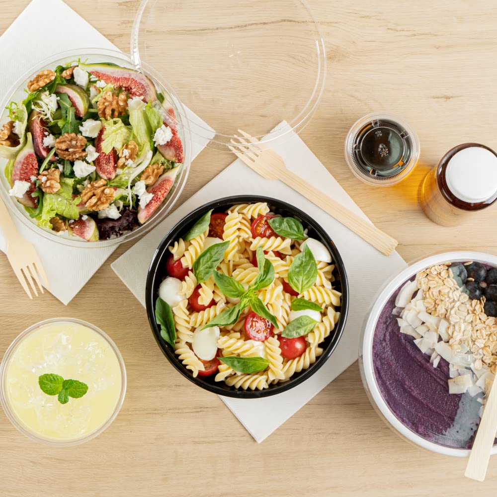 Restaurantware 21oz Recyclable Plastic Salad Bowls - 200-Pack Disposable Large Black Food Containers for Pasta, Salads, Takeout | Eco-Friendly Catering & Party Supplies