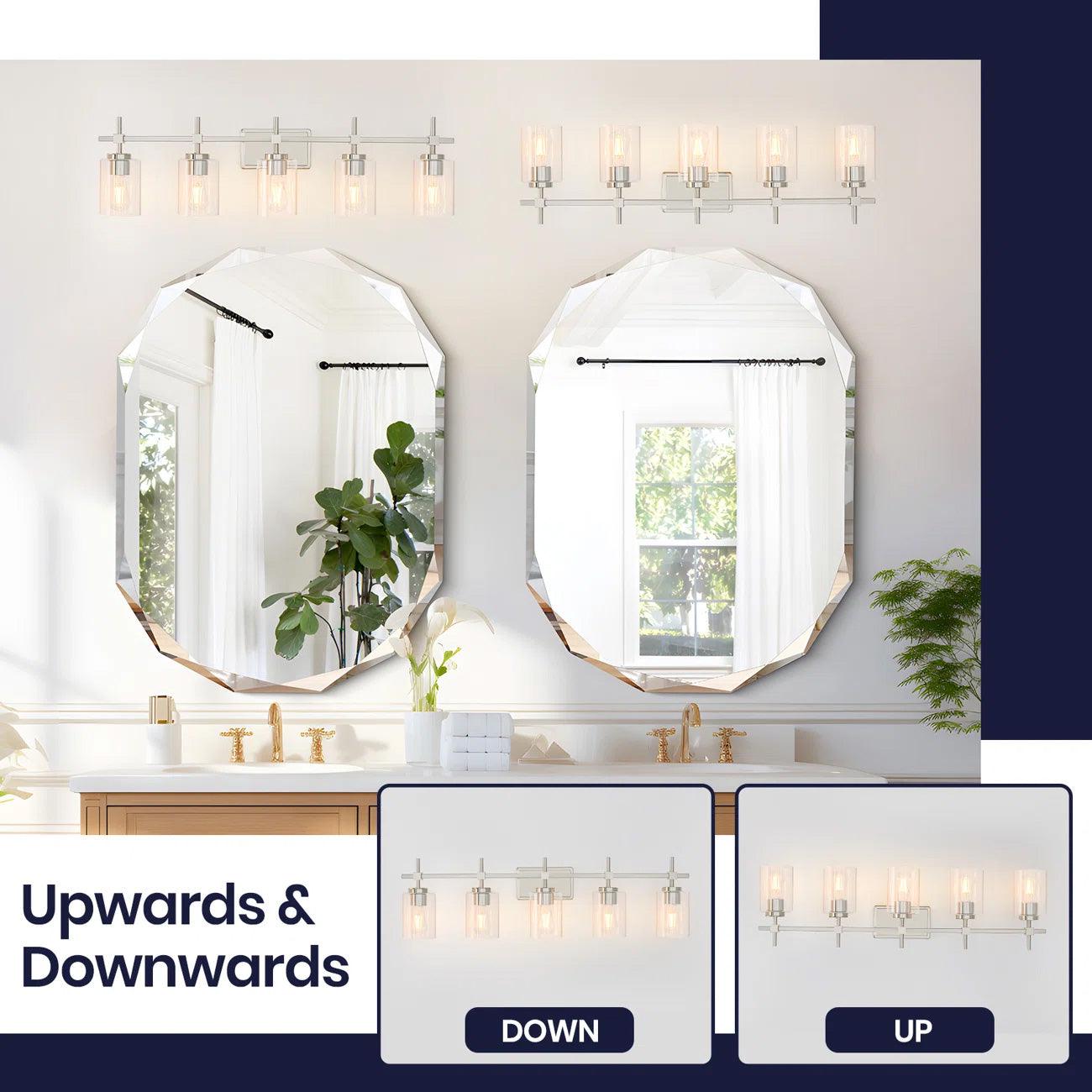 Jasper Modern 5-Light Bathroom Vanity Light Fixture - Brushed Nickel & Black with Clear Glass Shades - Perfect for Bathroom, Powder Room, and Dressing Room Lighting