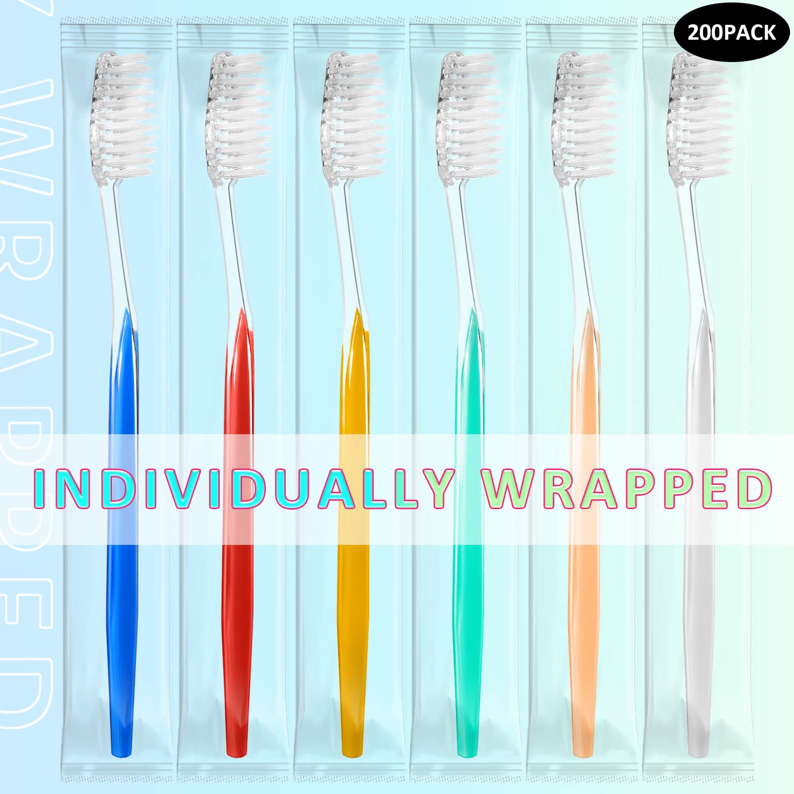 Honeydak 300-Piece Disposable Toothbrushes - Individually Wrapped, Medium Soft Bristles, Travel Toothbrush Set for Adults (6 Colors) | Perfect for Hotels, Camping, Airplanes & Emergency Kits
