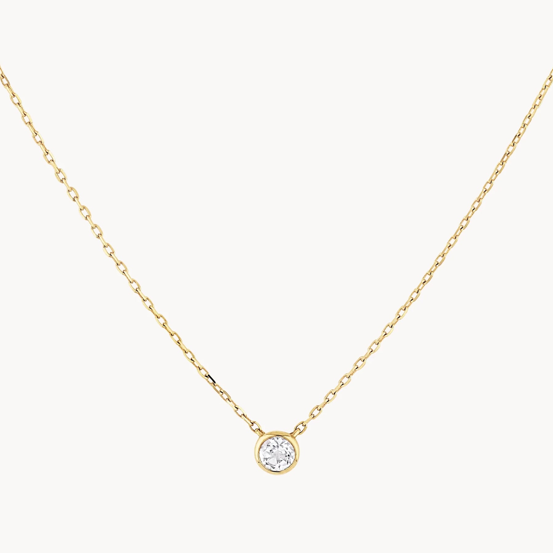 10K Gold White Topaz Round Bezel Necklace for Women - Elegant Everyday Jewelry & Perfect Gift for Birthday, Anniversary, Valentine's Day