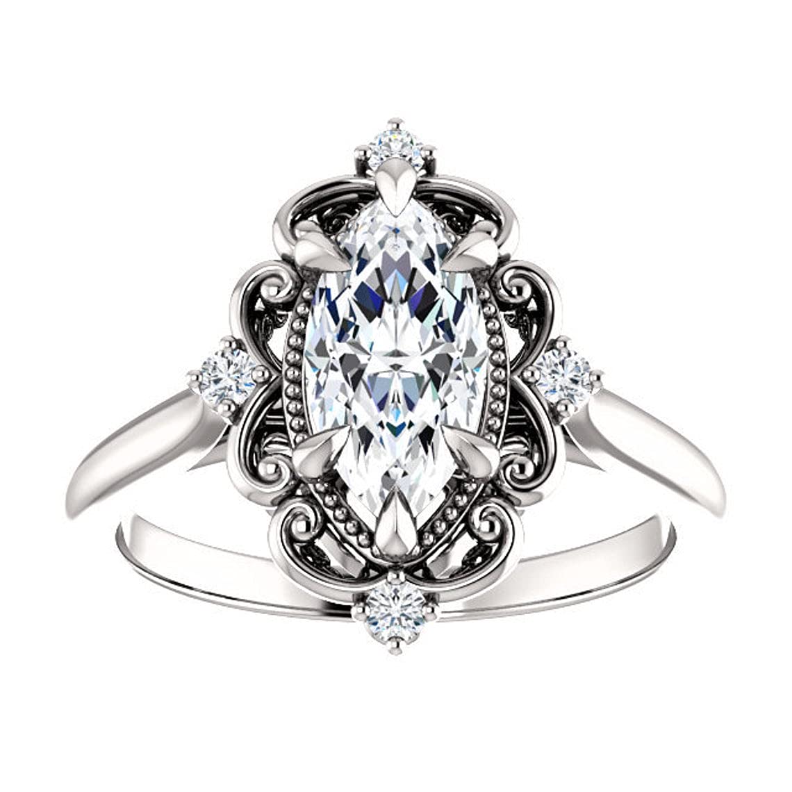 1 CT Marquise Cut Colorless Moissanite Engagement Ring - Solitaire Halo Style Wedding Band, Vintage Antique Bridal Ring for Women, Anniversary Promise Gift for Her - Perfect for Proposals, Weddings & Romantic Occasions
