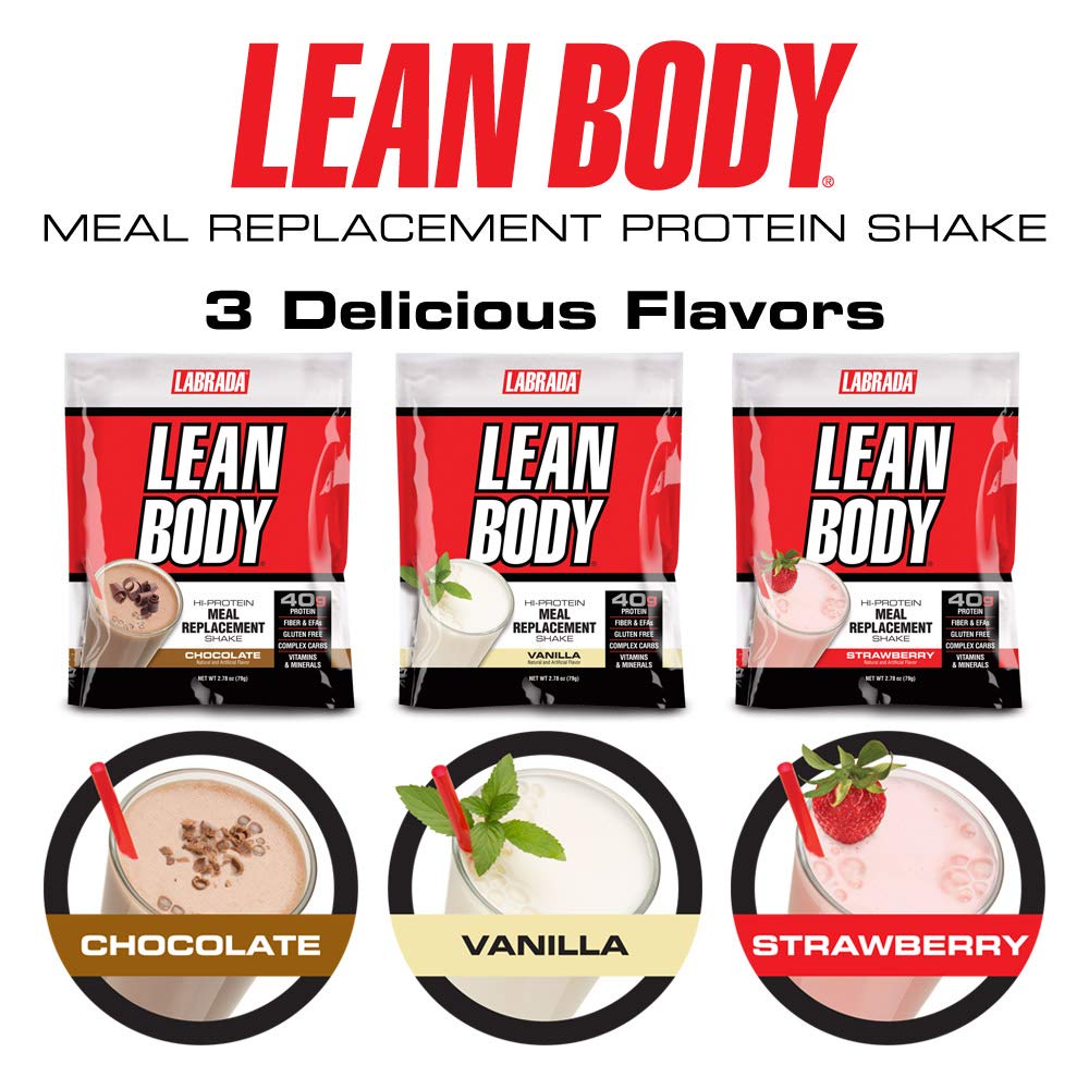 Labrada Lean Body MRP Vanilla Meal Replacement Shake - 40g Protein Whey Blend, 8g Healthy Fats & Fiber, 22 Vitamins & Minerals, Gluten Free (80 Packets) - Perfect for Post-Workout Recovery & Weight Management