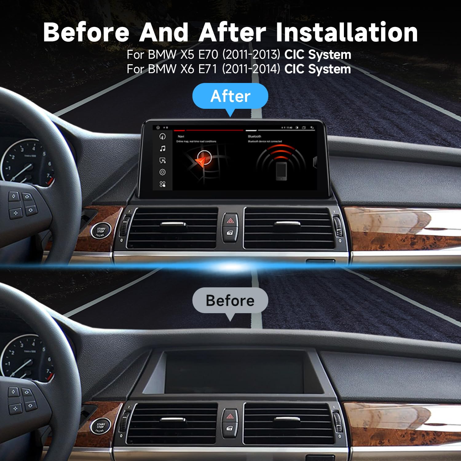 10.25 Inch Android 13 Car Stereo for BMW X5 E70 X6 E71 (2011-2014) - CIC System GPS Navigation with Wireless CarPlay, Bluetooth, WiFi & SWC - Perfect for Hands-Free Calling, Music Streaming & Mirror Link Navigation