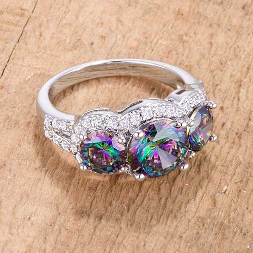 4 Carat Three Stone Rhodium Plated Cubic Zirconia Ring - Elegant Mystic & Clear CZ Wedding Band for Women, Perfect for Engagement, Anniversary & Special Occasions