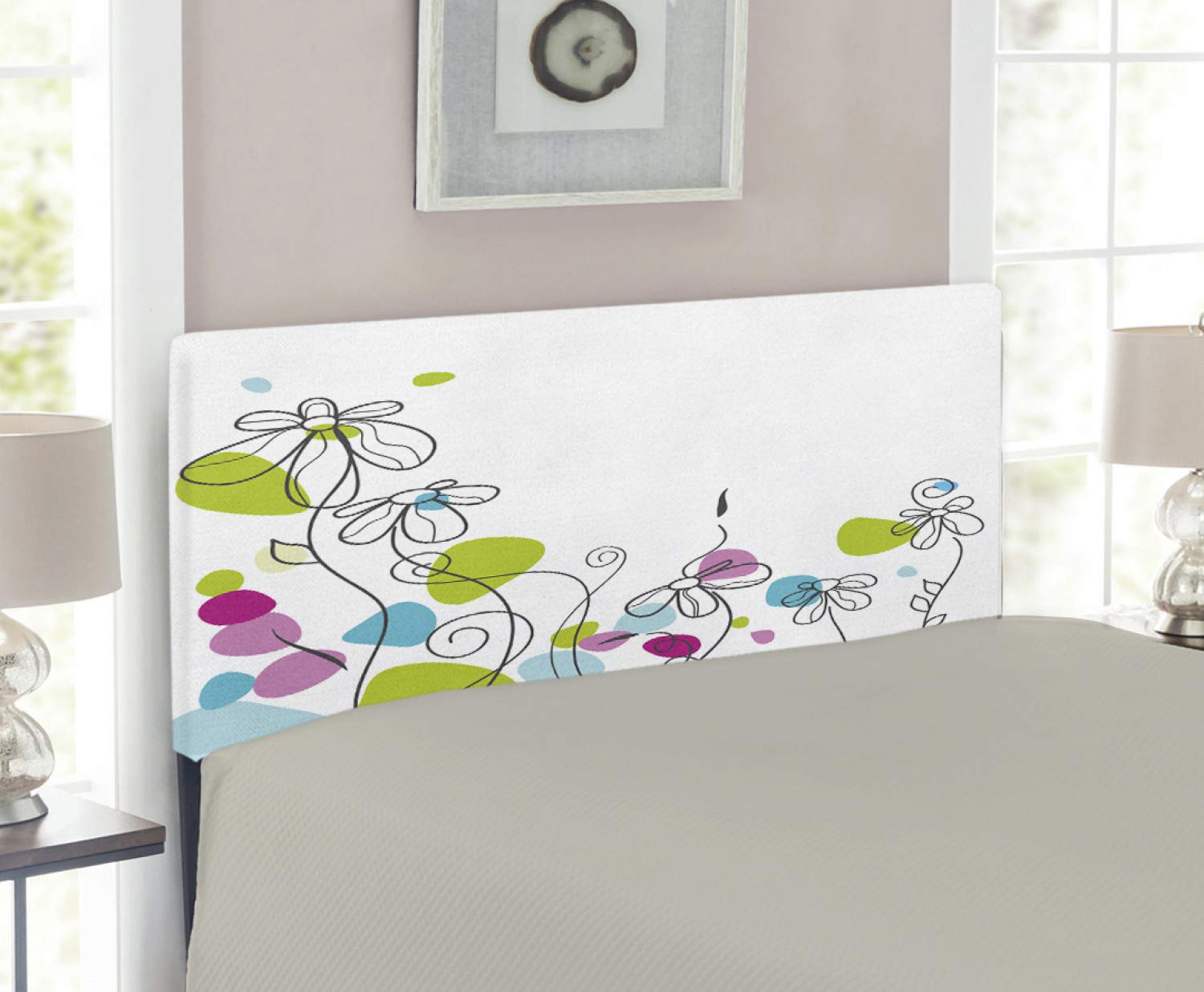 Ambesonne Floral Headboard - Chamomile Daisy Flowers Spring Design, Upholstered Decorative Metal Bed Headboard with Memory Foam, Twin Size, Multicolor - Perfect for Bedroom Decor & Guest Room Makeover