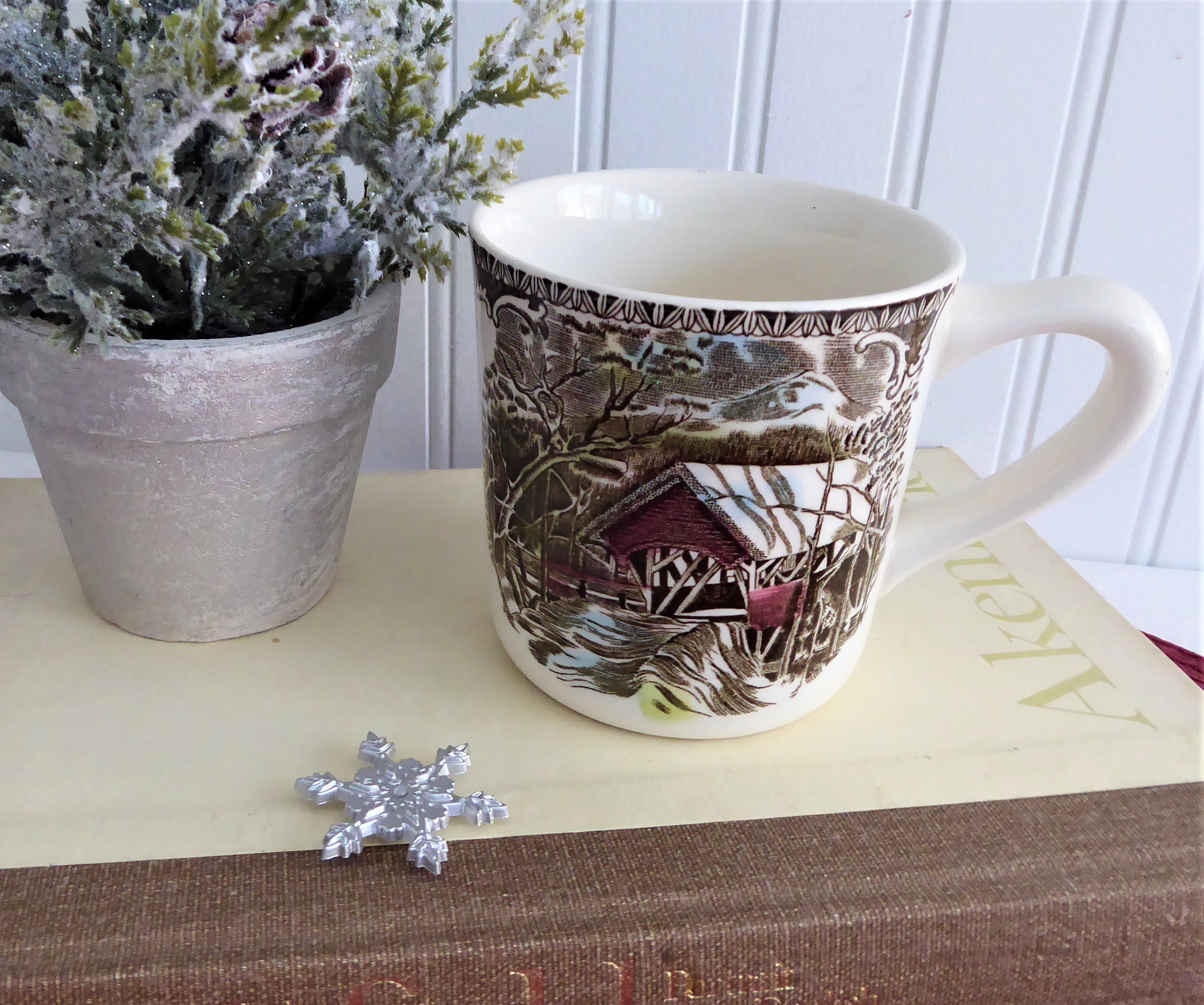 Johnson Brothers Covered Bridge Ceramic Mug 9 Oz - Vintage Style Coffee Cup for Elderly, Perfect for Tea, Hot Chocolate & Cozy Home Use