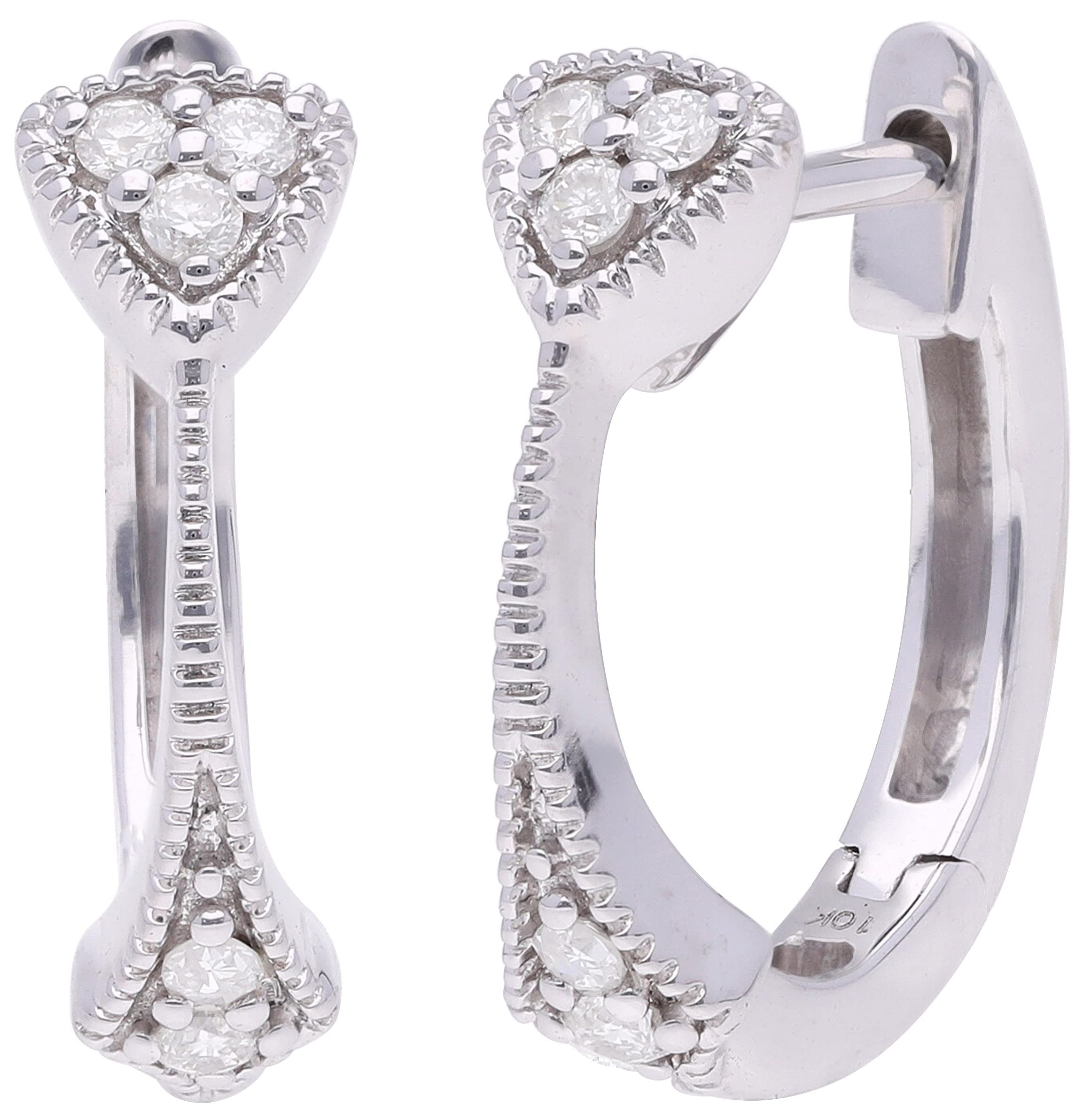 10k White Gold Huggie Hoop Earrings with Natural Diamonds (1/10ct, F-G Color, SI1-SI2 Clarity) - Women's Fine Jewelry for Everyday Wear, Birthday Gifts, Wedding & Mother’s Day Presents