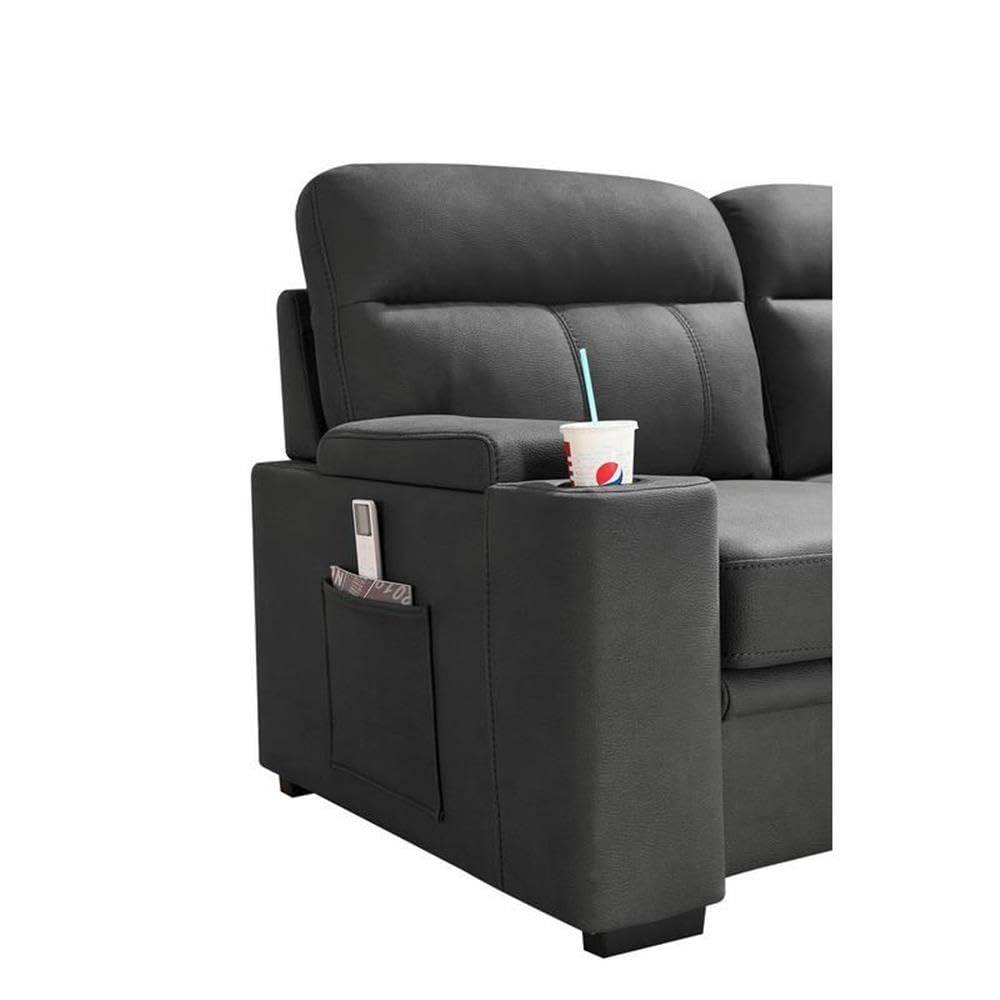 MAKLAINE Modern Microfiber Sectional Sofa with Chaise, Storage & Cup Holders - Gray Contemporary Sleeper Sofa for Living Room, Home Theater & Small Spaces