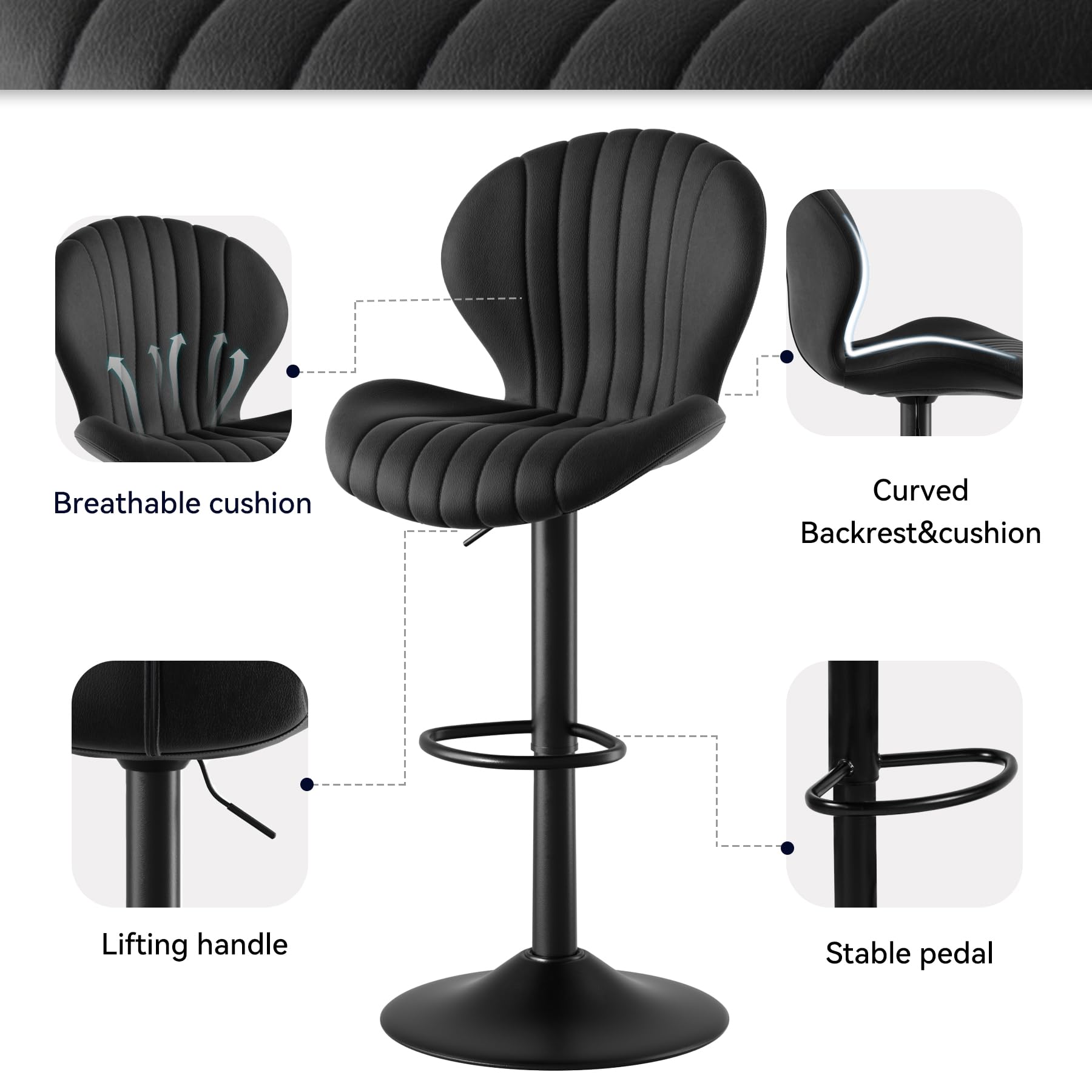 2 Pack Modern Swivel Bar Stools - Counter Height Bar Chairs with High Backrest, Easy 3-5 Minute Assembly for Home Bar, Kitchen Island & Dining Room - Black (Perfect for Entertaining & Small Spaces)