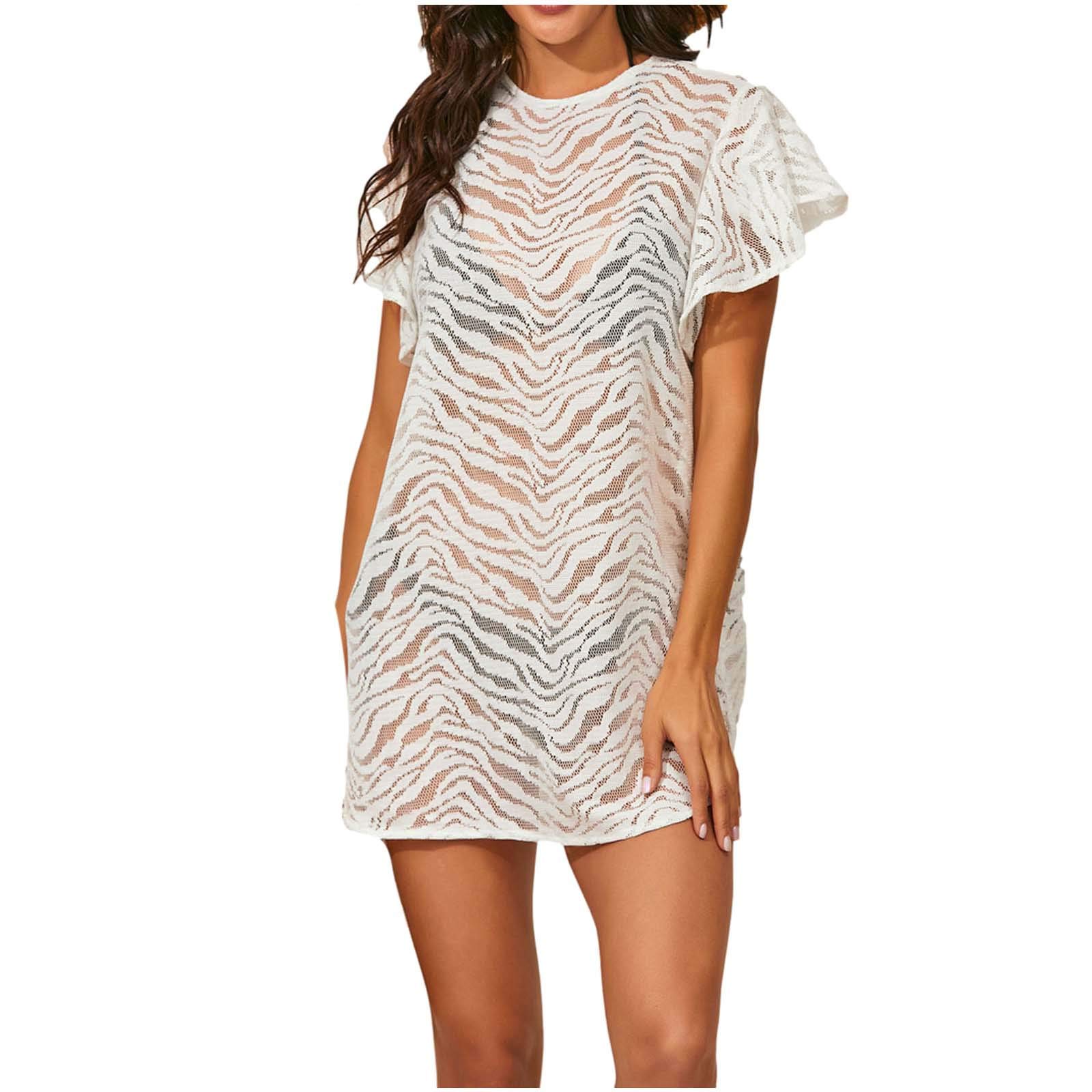 Sheer Beach Skirt for Women - Wave Print Mesh Cover Up Dress, Loose Flowy Sun Protection Skirt for Pool, Vacation & Summer Outfits
