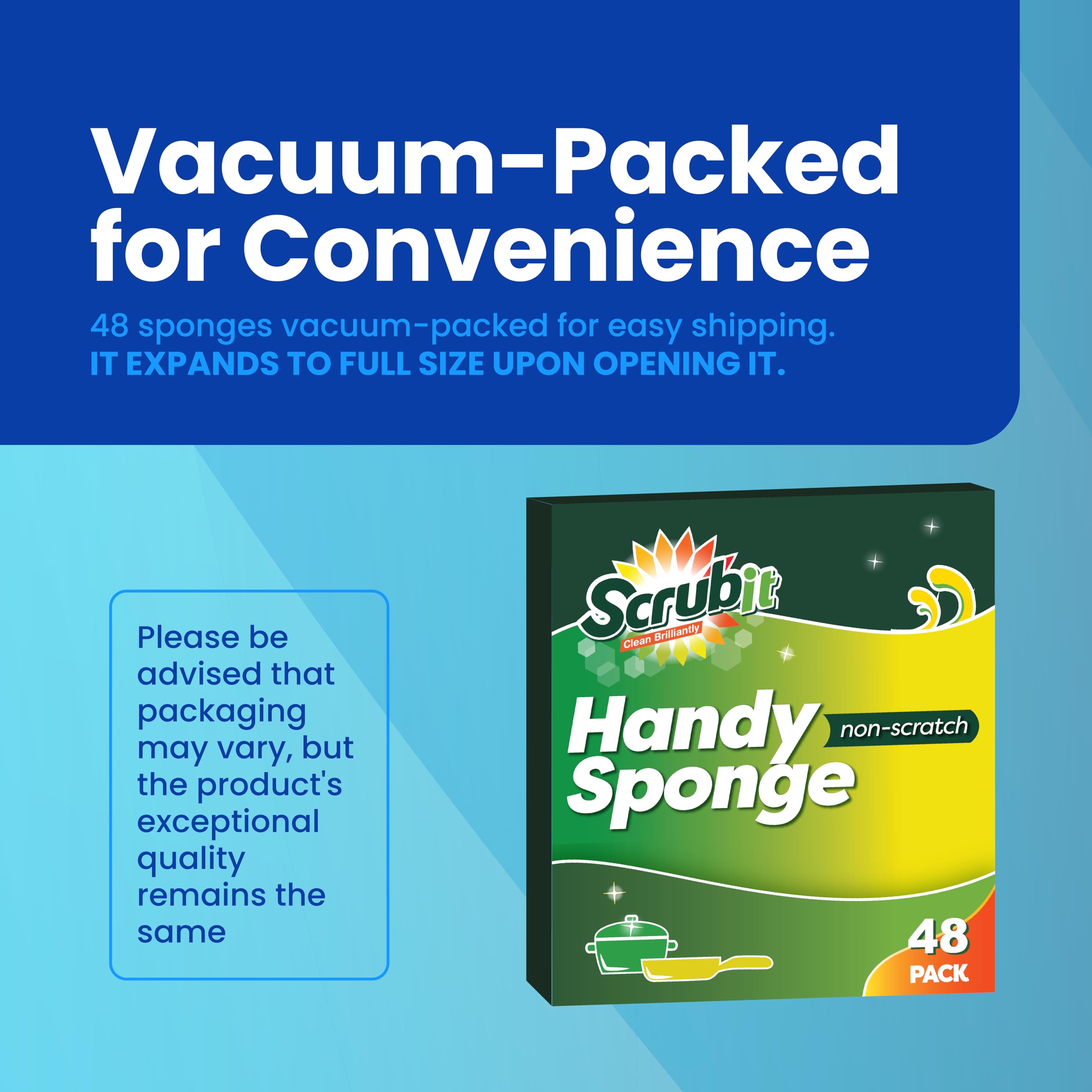 SCRUBIT 48-Count Non-Scratch Dish Scrub Sponges for Kitchen Cleaning | Natural Cellulose Sponges for Dishes, Pots & Pans | Heavy-Duty Cleaning for Sinks, Countertops & Cookware