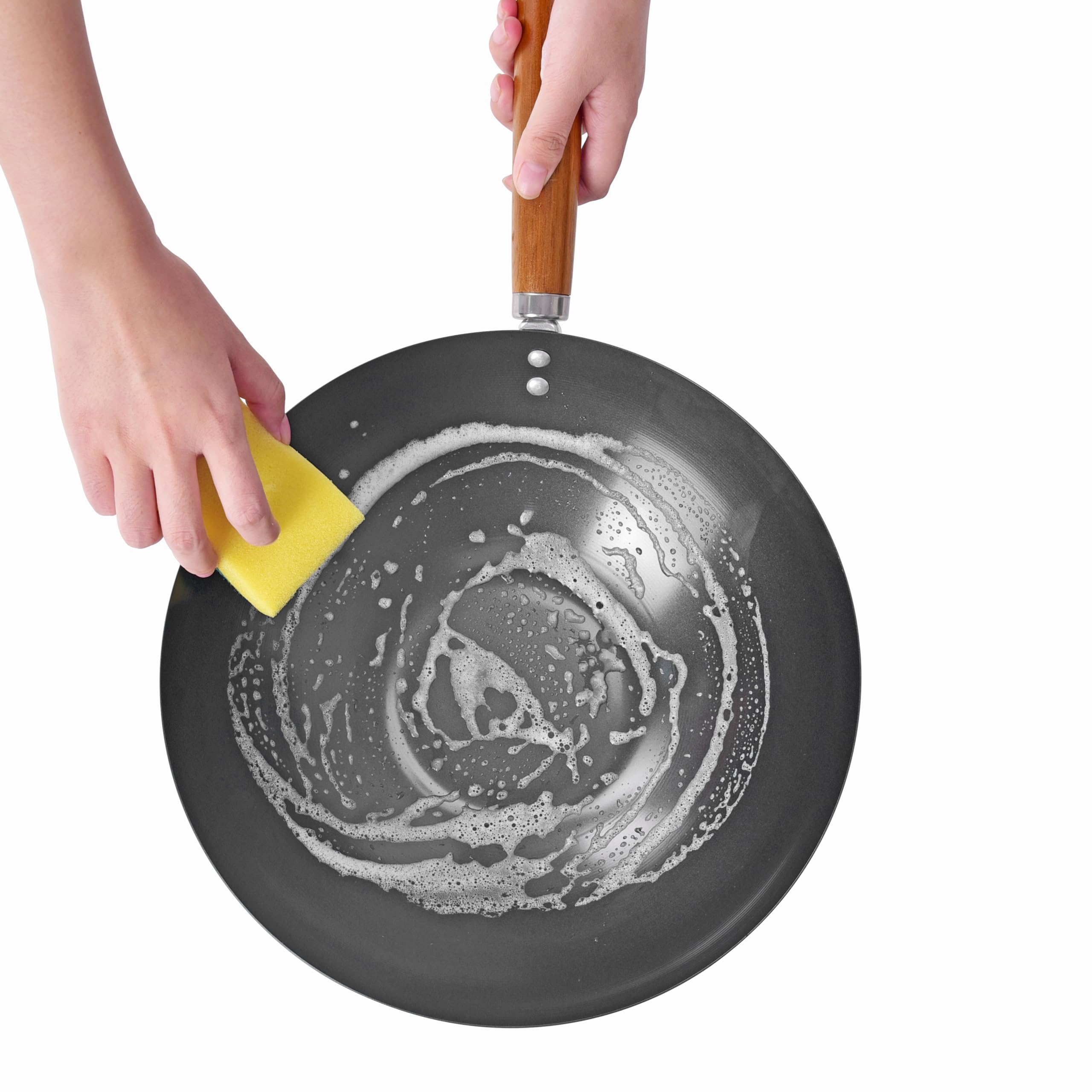 Commercial CHEF 12-Inch Carbon Steel Wok with Acacia Wood Handle - Non-Stick Ceramic Coated Stir Fry Pan - Safe for All Cooktops & Grills - Lighter & Cools Faster Than Cast Iron - Perfect for Asian Cooking, Stir-Frying & High-Heat Searing