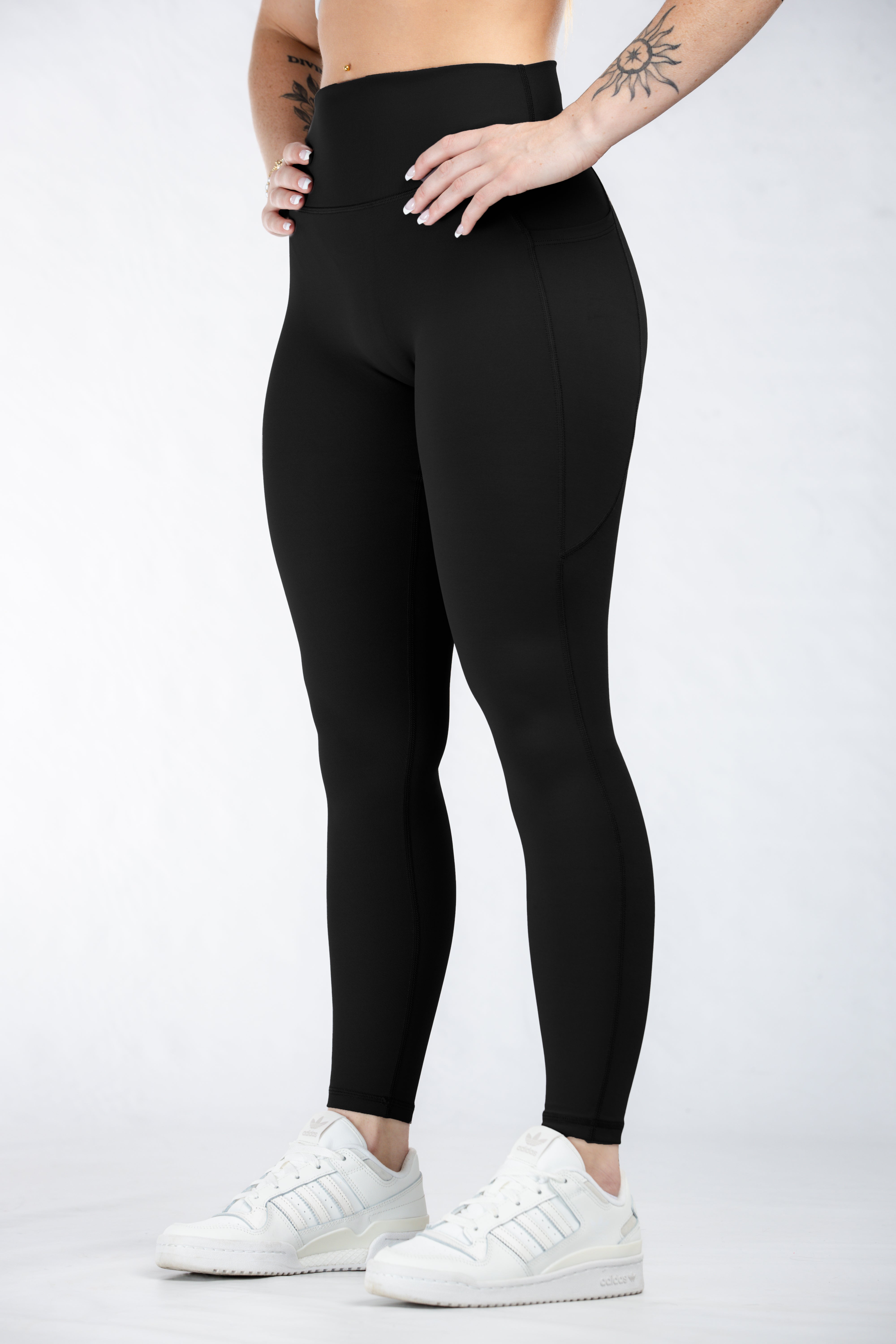 Empowered High-Waist Yoga Leggings with Pockets - Black | Perfect for Workouts, Running & Everyday Comfort