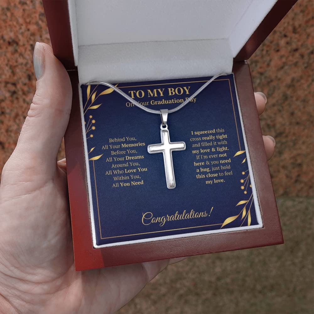 2022 Graduation Cross Necklace for Men - Class of 2022 Gift for Son, Grandson, Brother, Boyfriend with Message Card & Gift Box | Christian Graduation Jewelry for High School & College Grads