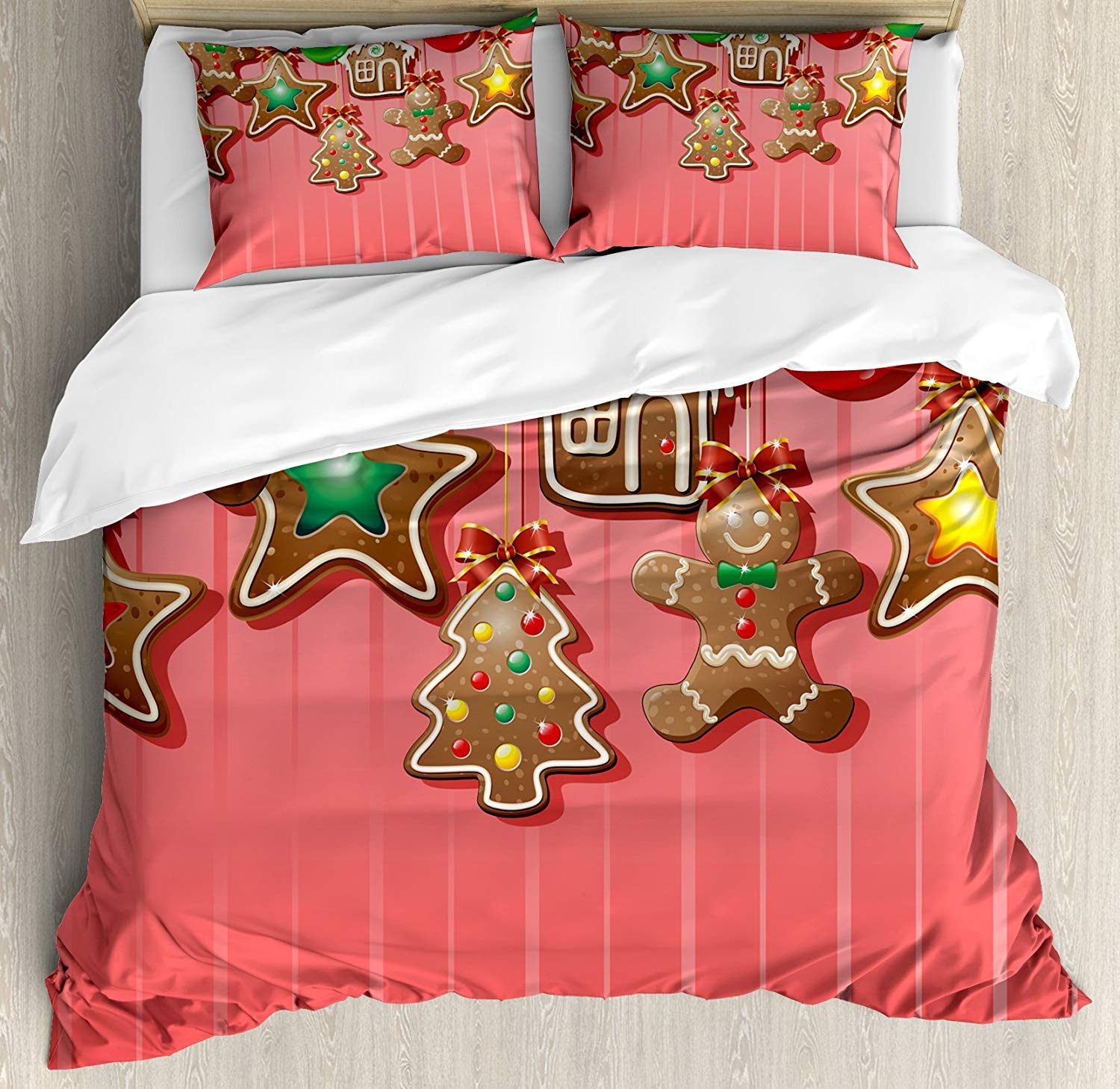 4-Piece Christmas Cookies and Baubles Bedding Set with Bowtie Design - Duvet Cover, Fitted Sheet, Pillowcases for Kids, Teens & Adults | California King Size | Perfect for Holiday Decor & Cozy Winter Nights
