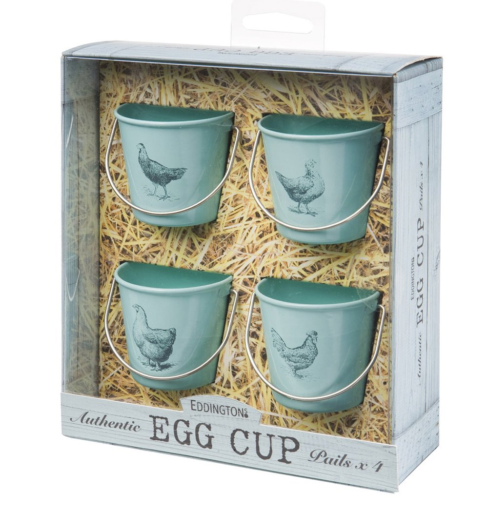 Vintage Pale Blue Egg Cup Buckets - Set of 4 Chicken Egg Holders for Breakfast, Kitchen Decor & Easter Table Setting