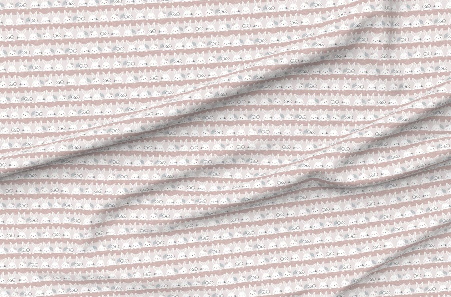 Spring Bunnies Cute Glasses Stripes Blush Printed Satin Fabric by The Yard - Premium Sewing Material for Apparel, Lining, Fashion, Blankets & Home Decor - Perfect for DIY Crafts, Quilting, and Spring-Themed Projects