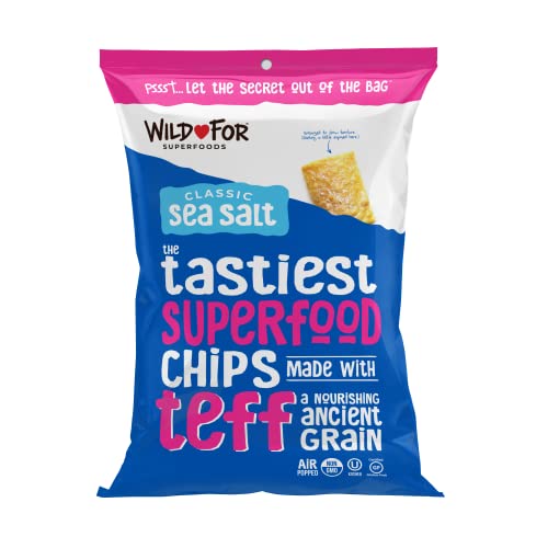 Organic WILD FOR Tortilla Chips - Ancient Grain Teff, High Plant Protein, Vegan Superfood Snack - Gluten Free, Sea Salt - 14oz (4 Pack) - Perfect for Parties, Road Trips & Healthy Snacking