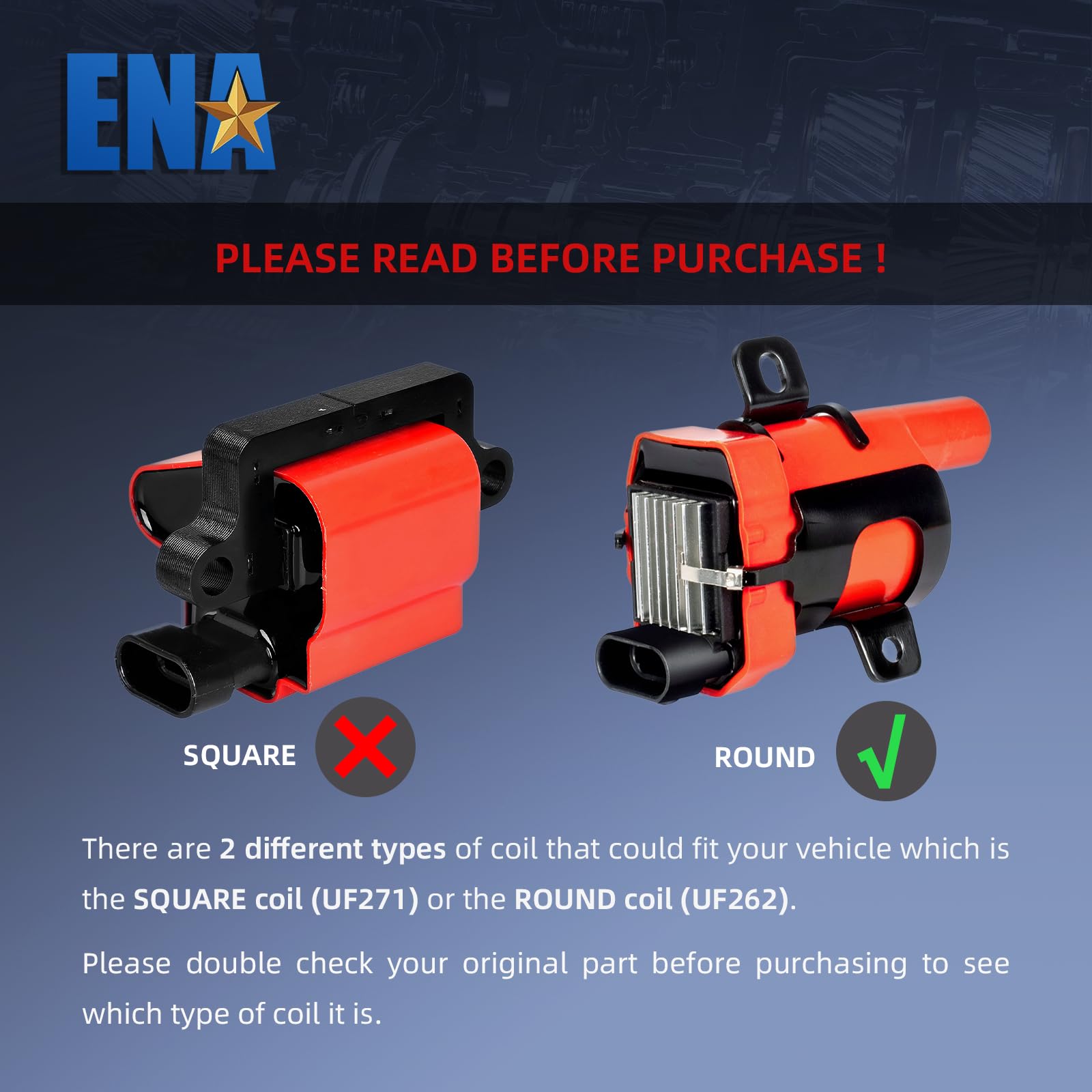 ENA Round Direct Ignition Coil Pack - Compatible with Chevrolet GMC Silverado Avalanche Suburban Express Savana Sierra Yukon (2007-2014 Models) - High Performance Replacement Part for Smoother Engine Start & Better Fuel Efficiency