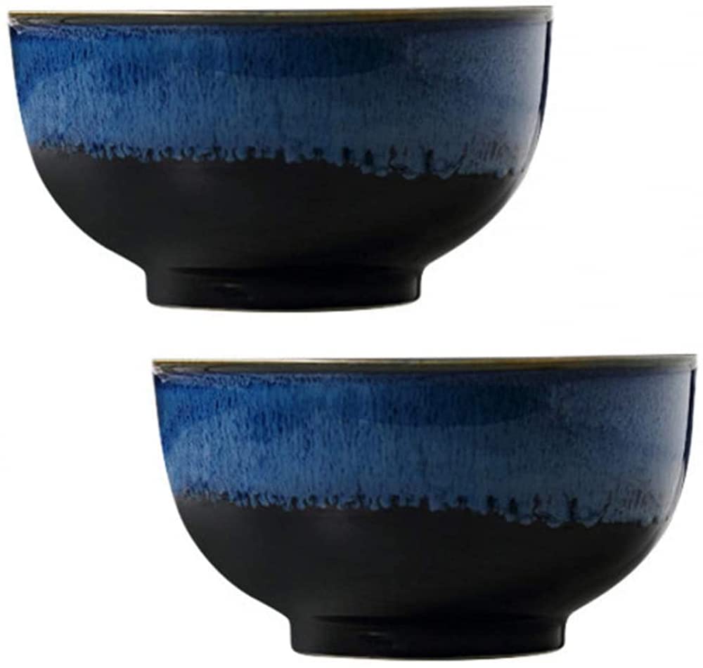2-Piece Japanese Style Ceramic Bowl Set - Ramen, Rice, Fruit, Dessert, Salad & Soup Bowls with Spoons - Perfect for Asian Cuisine, Home Dining & Party Serving