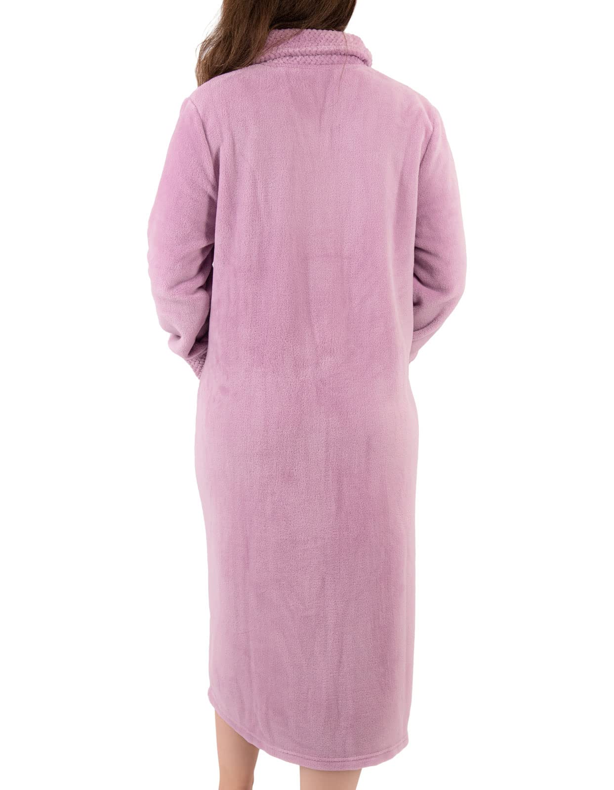 Women's Coral Fleece Button Up Bathrobe with Waffle Texture - Soft & Cozy Dressing Gown for Spa, Lounge & Relaxation (Sizes Small to XXXL)