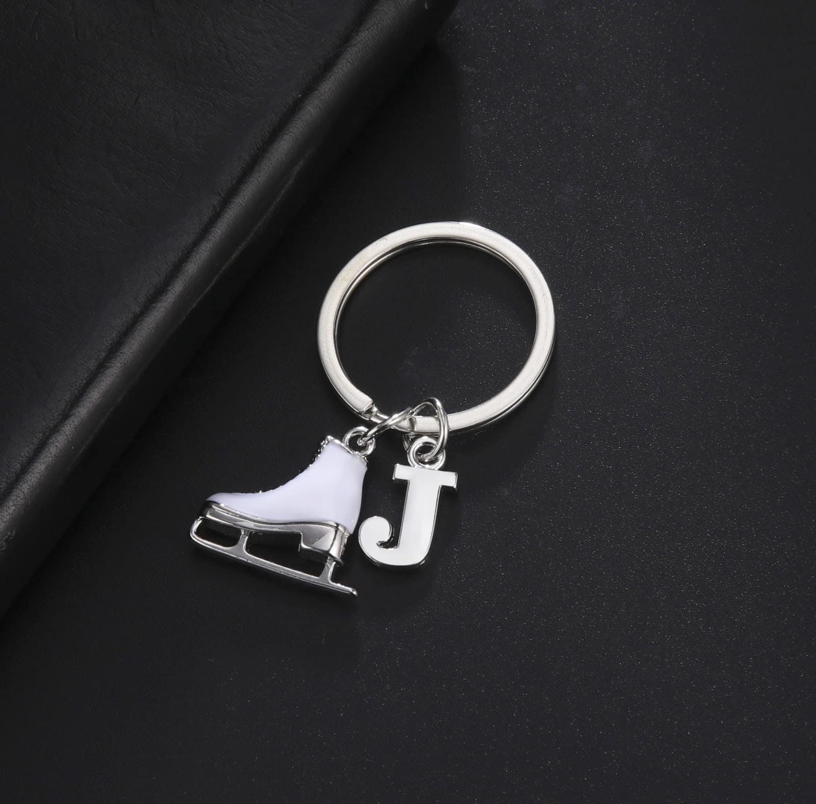 LIKGREAT Ice Skate Keychain - Personalized Figure Skating Keyring with Initial Charm - Handbag & Backpack Decoration for Skaters & Winter Sports Fans