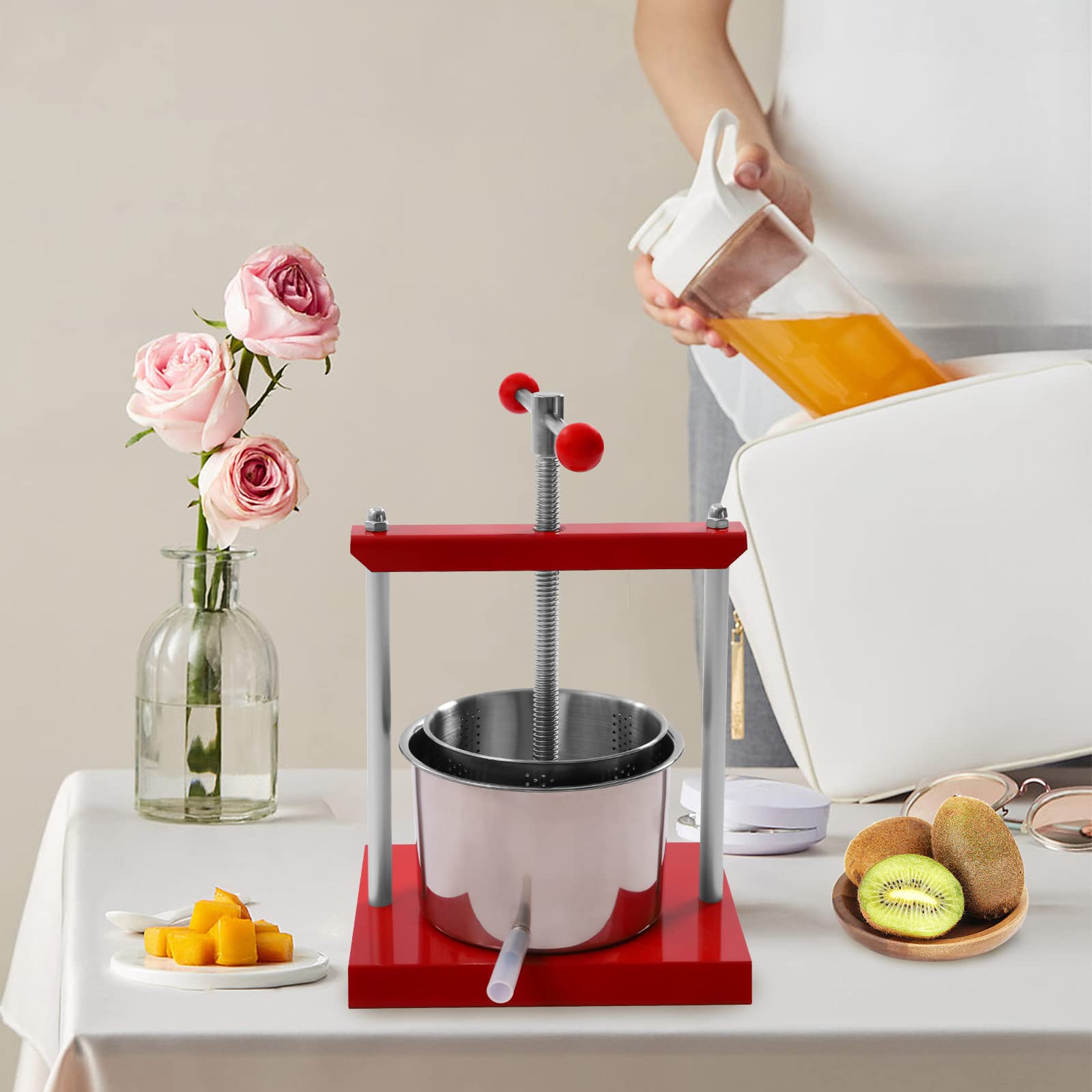 Stainless Steel 1.6 Gallon Manual Fruit Press for Juice, Wine, Cheese, Olive Oil - Herb Tincture & Vegetable Extractor - Perfect for Home Brewing, Cider Making, and DIY Essential Oils