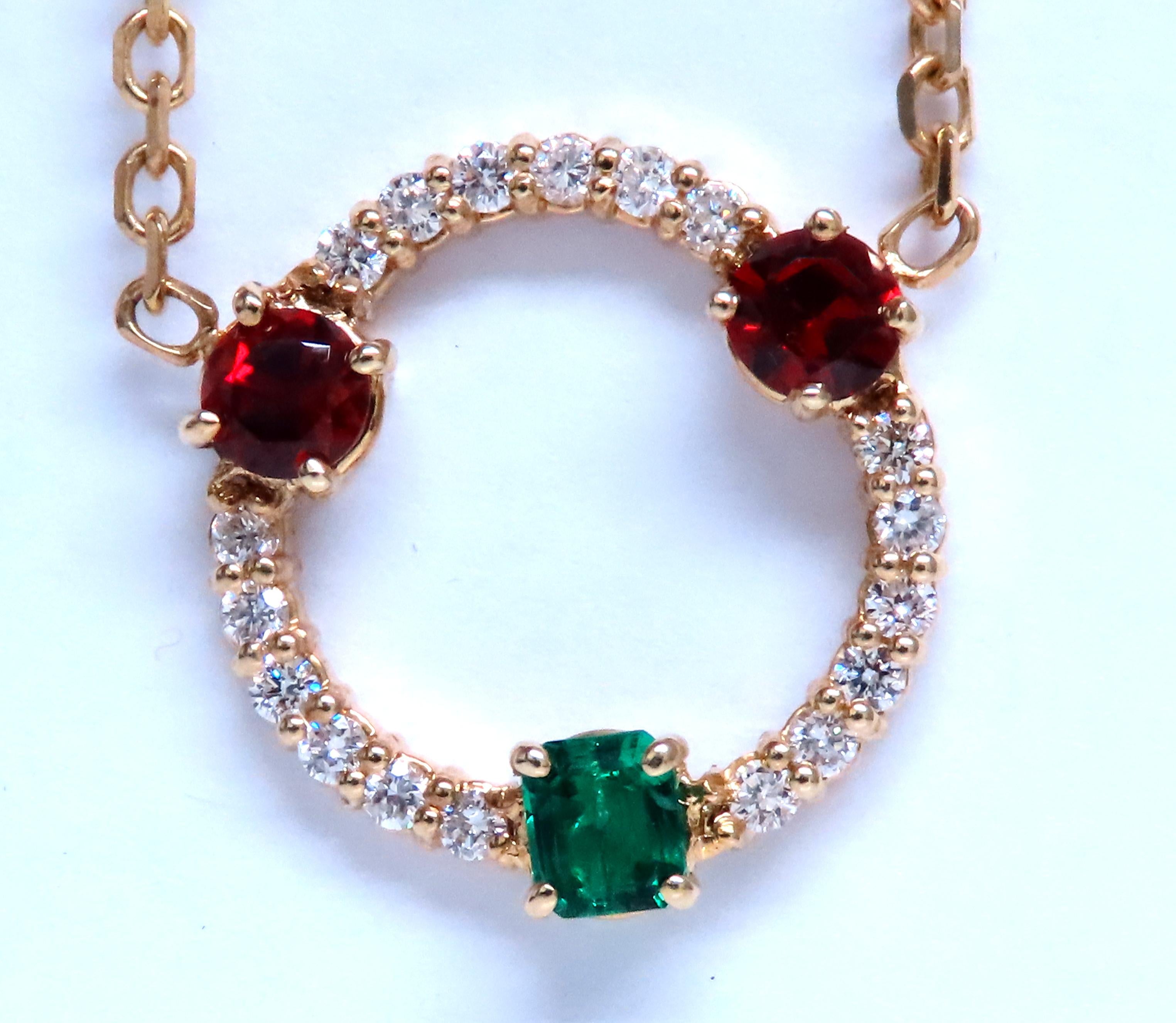 14K Gold Natural Diamond Emerald Garnet Circle Pendant Necklace - Elegant Jewelry Gift for Women, Perfect for Weddings, Anniversaries & Special Occasions