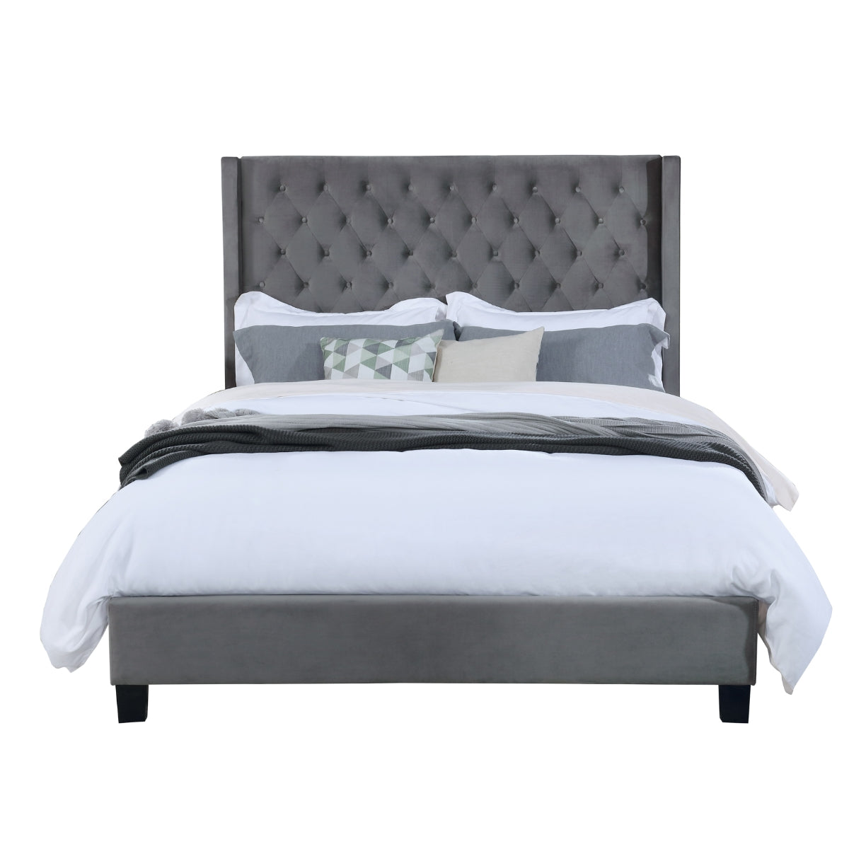 Modern Winged Headboard King Size Bed - Upholstered Tufted Fabric Headboard for Bedroom, Elegant and Stylish Home Decor, Perfect for Master Bedroom or Guest Room