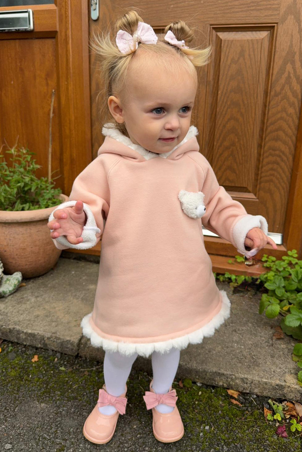Elina Apricot Pom Pom Teddy Hoodie Tunic - Cozy Oversized Sweatshirt for Women | Soft Fleece Pullover with Hood | Perfect for Casual Wear, Lounge & Winter Outfits