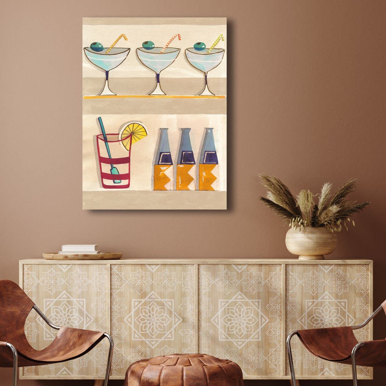 ART PRINT CAFE' – Kitchen Canvas Wall Art – Happy Hour by Pat Dupree – 90x120 cm – Perfect for Dining Room, Bar & Home Decor