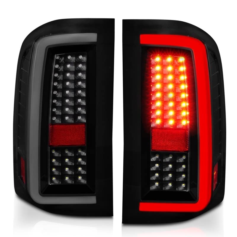 ANZO 2007-2013 Chevrolet Silverado 1500/2500/3500 LED Tail Lights with Light Bar - Black Smoke Housing - Upgrade for Enhanced Visibility & Style - Perfect for Night Driving & Custom Truck Builds