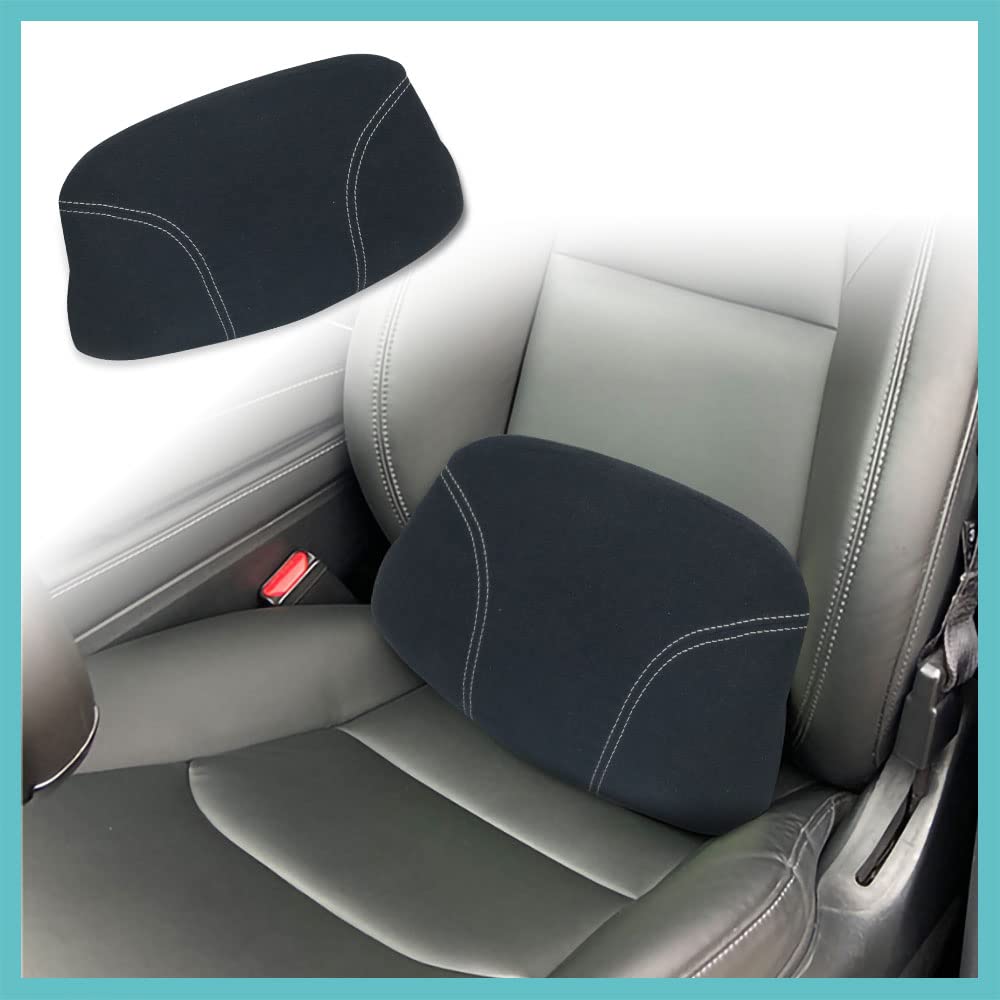BestEvMod Memory Foam Car Seat Cushion with Lumbar Support - Breathable Linen Back Pain Relief Pillow for Office Chair & Long Drives - Black (Fits Most Vehicles) - Perfect for Commuting, Road Trips & Work from Home Comfort