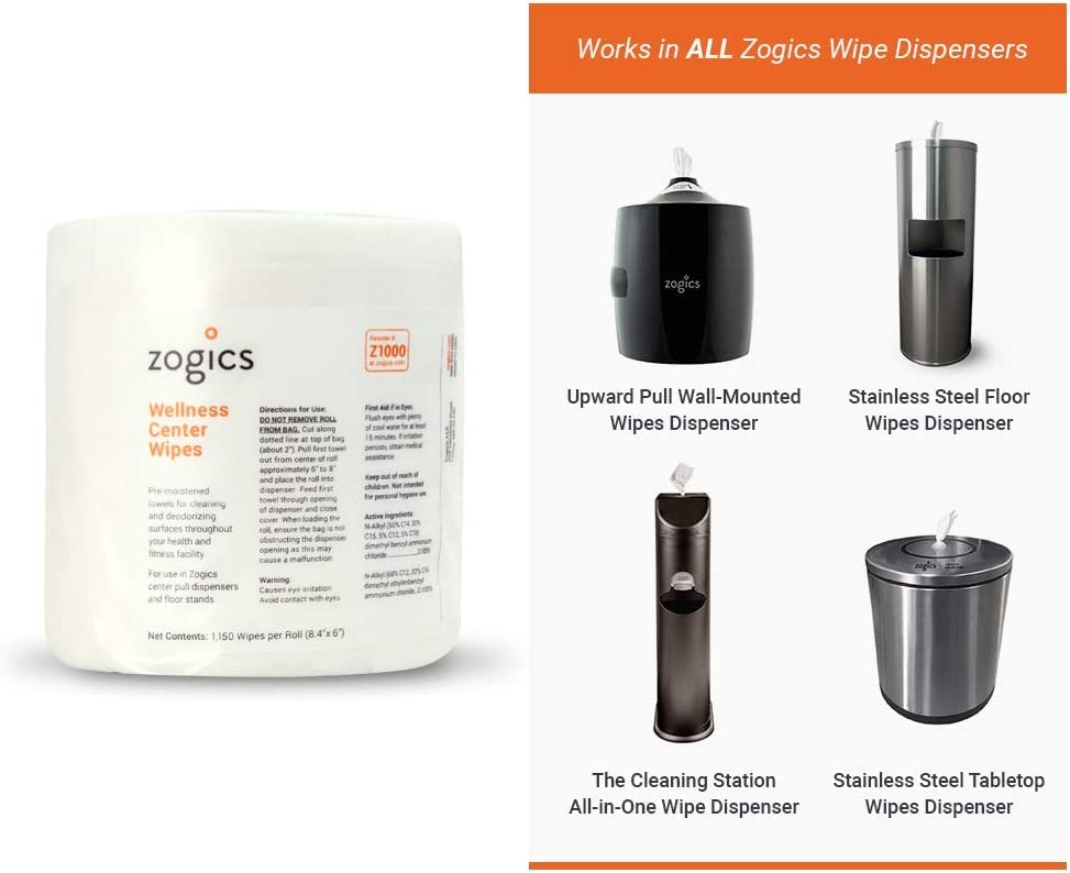 Zogics No-Touch Wall Mounted Wellness Wipes Dispenser with Cleaning Wipes - Easy Installation for Quick Access to Sanitizing Wipes | Perfect for Gyms, Spas, and Wellness Centers