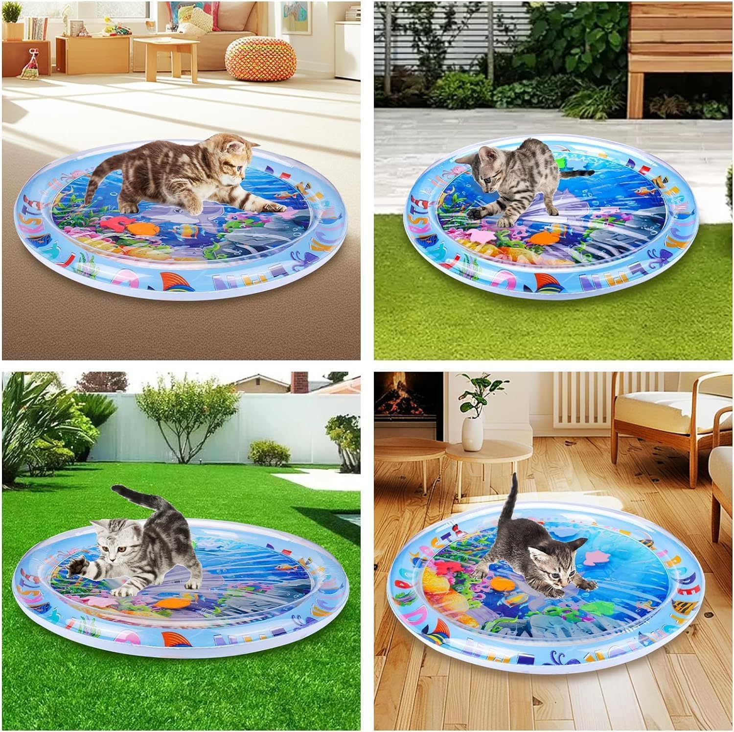 XKNEORW Thickened Unbreakable Cat Water Play Mat - Interactive Splash Toy for Cats, Durable Kicker & Self-Play Mat for Indoor Kittens | Perfect for Bath Time, Summer Cooling & Solo Playtime