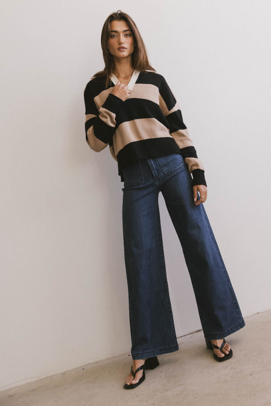 Akari Striped Sweater in Camel - Cozy Knit Pullover for Women | Autumn Winter Fashion | Perfect for Casual Outings & Coffee Dates