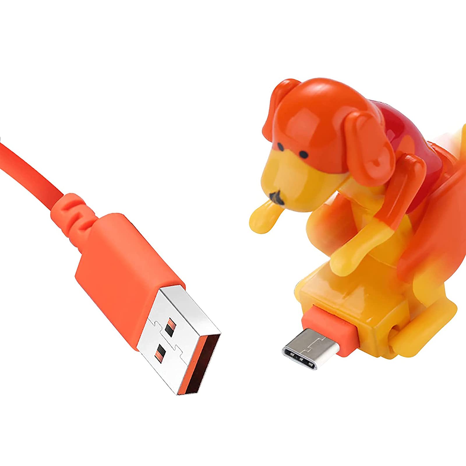 Funny Humping Dog Fast Charging Cable - Type C USB Cable with Mini Humping Dog Toy - Compatible with Samsung Galaxy, iPhone, Android Phones - Portable Charger for Home, Office & Travel (Orange)