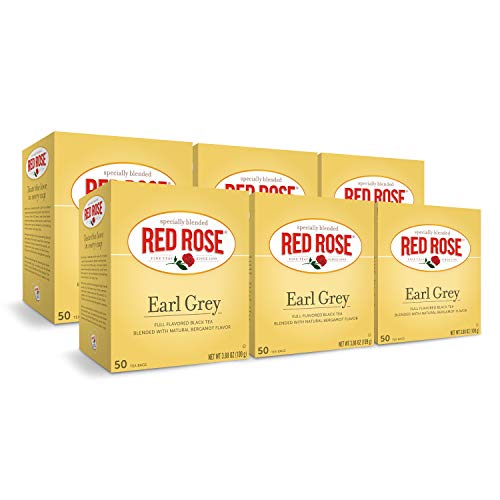 Premium Red Rose Black Tea - Earl Grey Flavor, 6 Boxes of 50 Tea Bags (300 Count) | Perfect for Afternoon Tea, Office Break, or Relaxing at Home