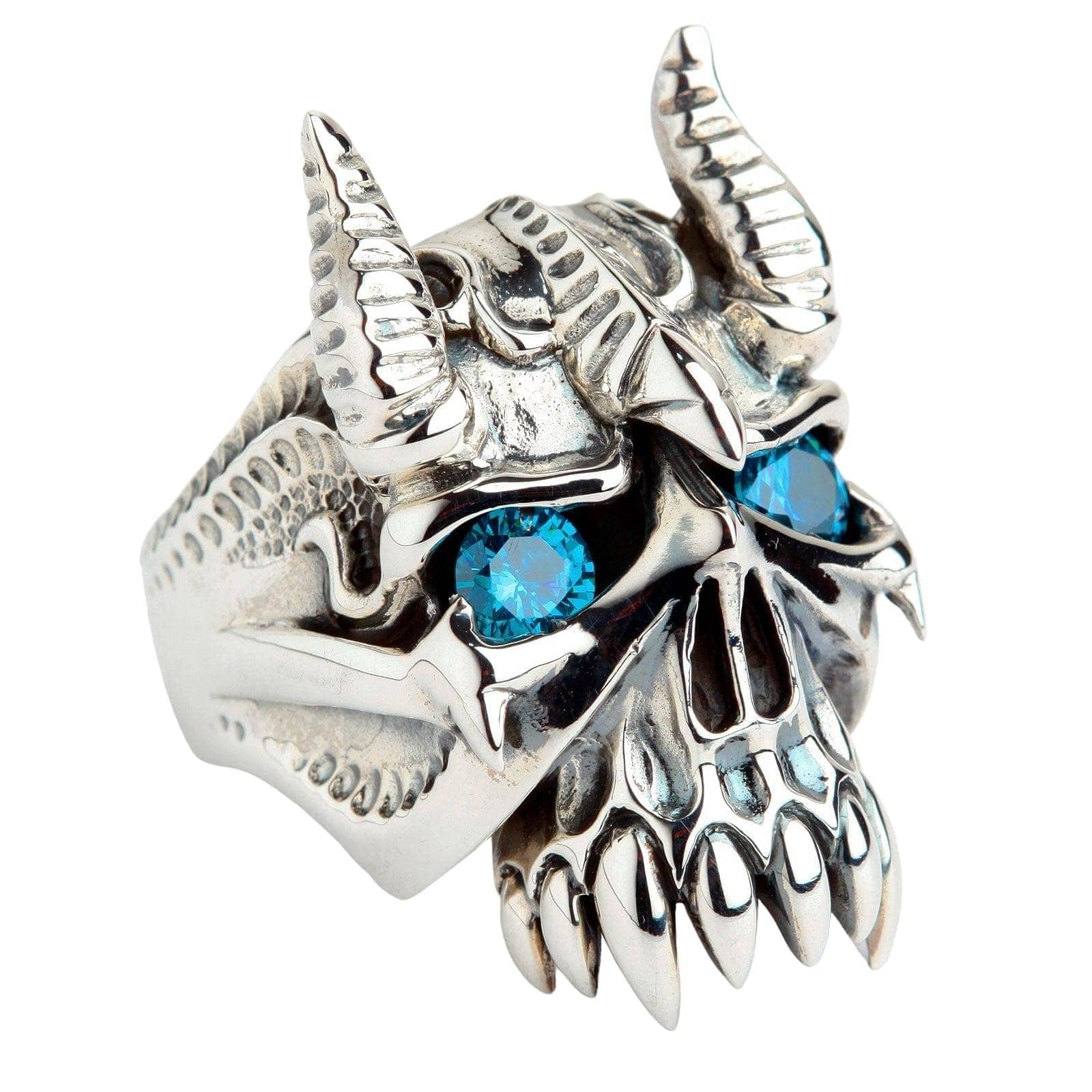 Stylish Sterling Silver Skull Biker Ring for Men - Horn Bison Devil Design - Perfect for Motorcycle Riders & Rock Fashion Enthusiasts