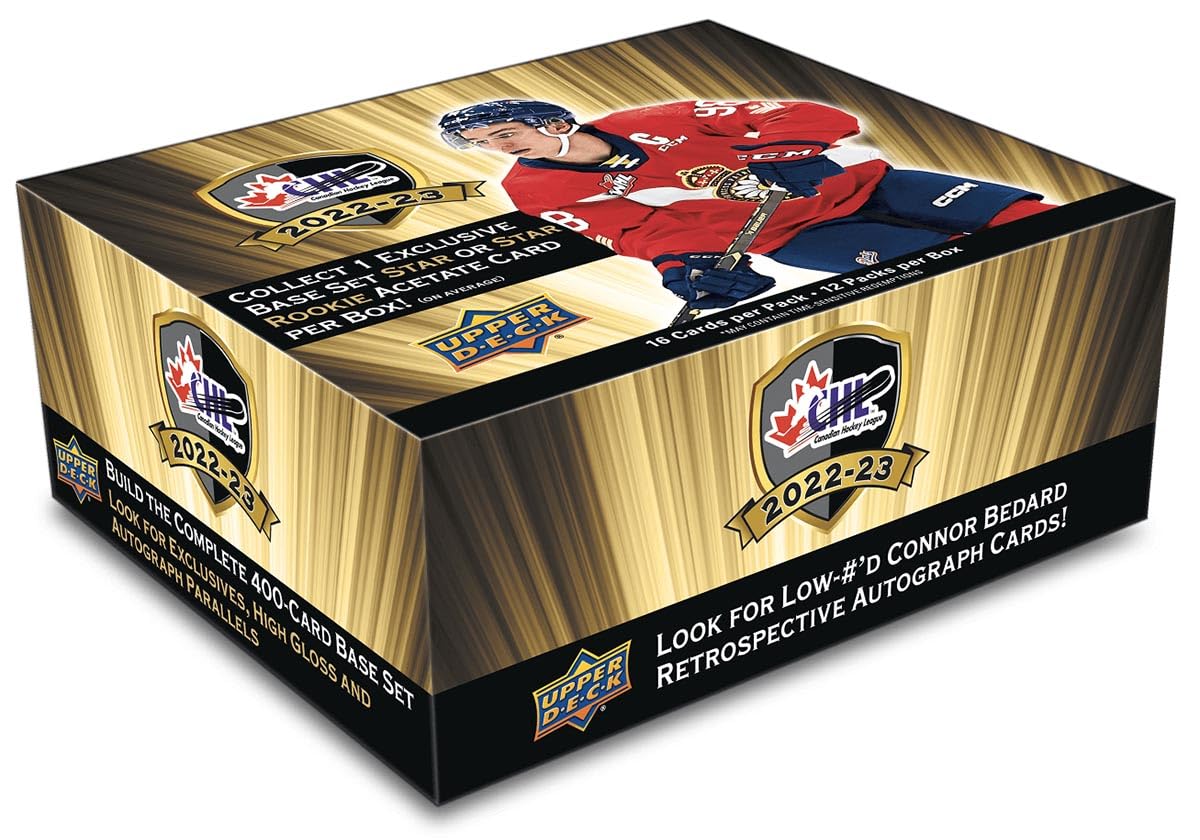 Upper Deck 2022-23 CHL Hockey Hobby Box - 24 Packs, 8 Cards per Pack | Collectible Unisex Trading Cards for Hockey Fans | Perfect for Collecting, Trading, and Displaying