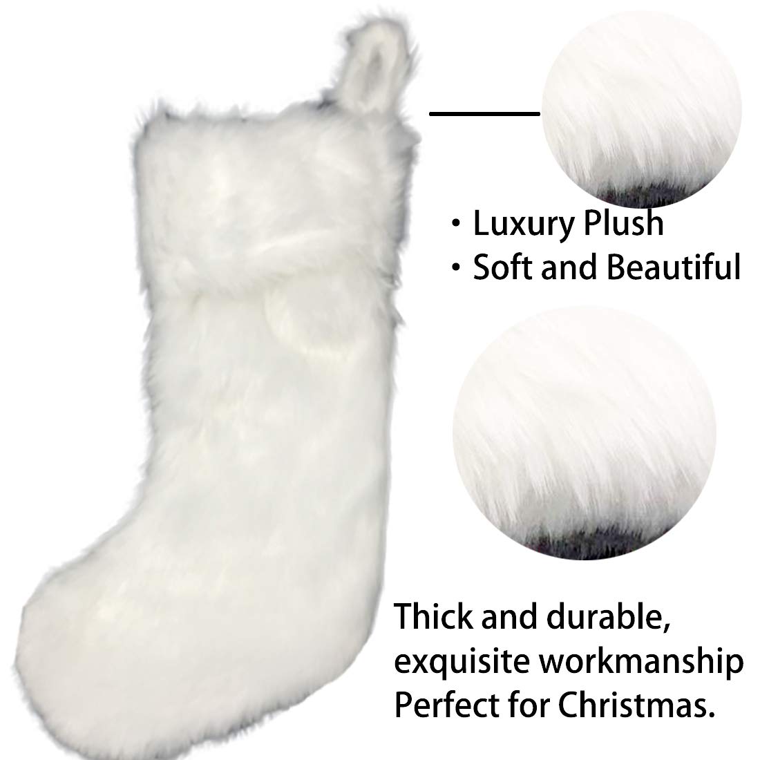 AISENO 2 Pack 18 Inch White Faux Fur Christmas Stockings - Hanging Holiday Decorations for Fireplace, Candy Gifts, Xmas Tree & Festive Home Decor