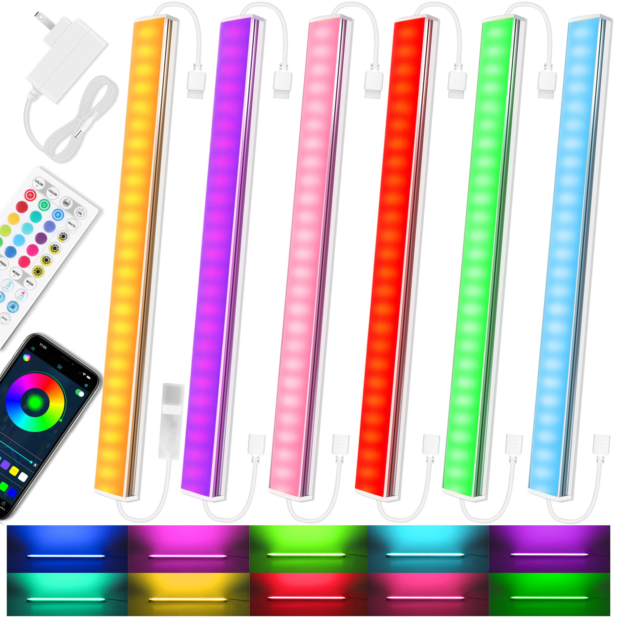 6-Piece RGB Under Cabinet Lighting Kit with Smart App & Remote Control - Dimmable LED Lights for Kitchen, Counter, Workbench & Desk - Perfect for Task Lighting, Ambient Decor & Workspace Illumination