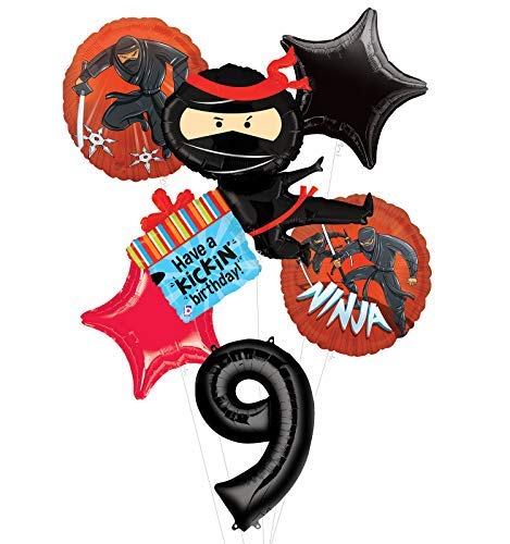Mayflower Ninja Birthday Party Supplies - Happy Kickin' 9th Birthday Balloon Bouquet Decorations for Boys & Girls | Perfect for Themed Parties, Cake Smash Photos & Room Decor