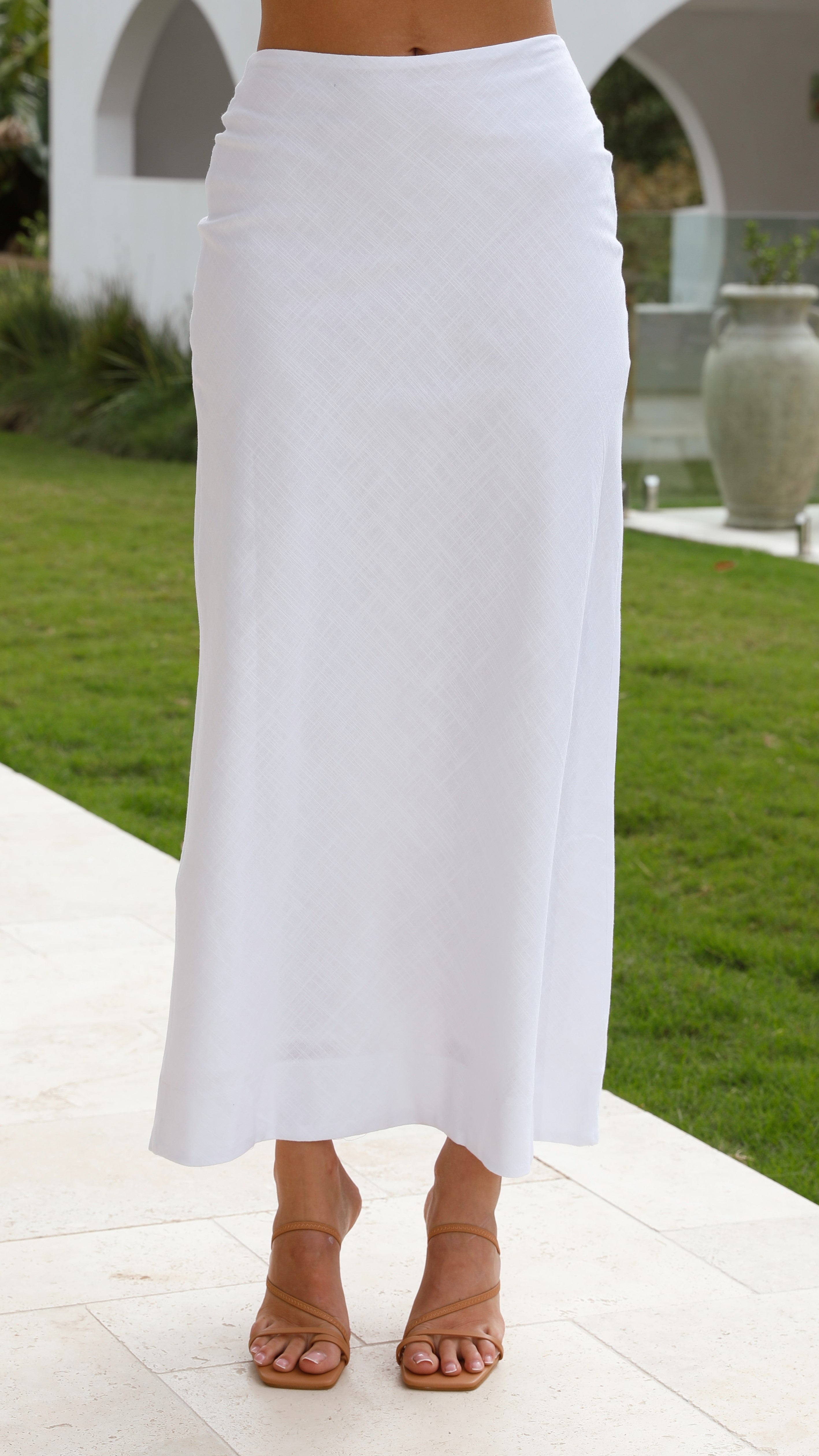 Jayme Midi Skirt for Women - Flowy A-Line White Skirt with Pockets | Perfect for Office, Date Night & Summer Outfits
