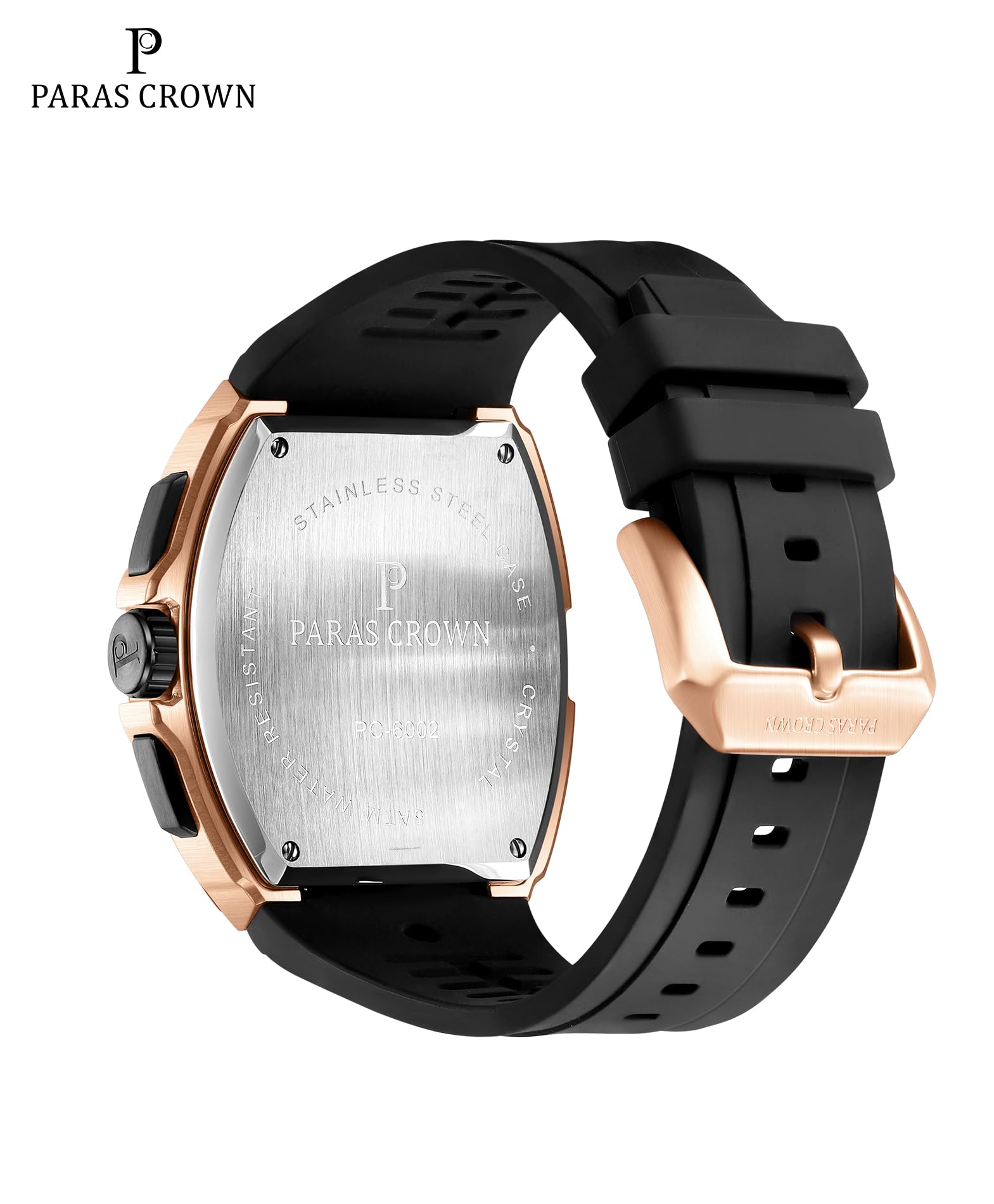 Luxury Men's Paras Crown Tonneau Chronograph Watch - 5ATM Waterproof Stainless Steel Analog Quartz Wristwatch for Business, Casual & Formal Occasions