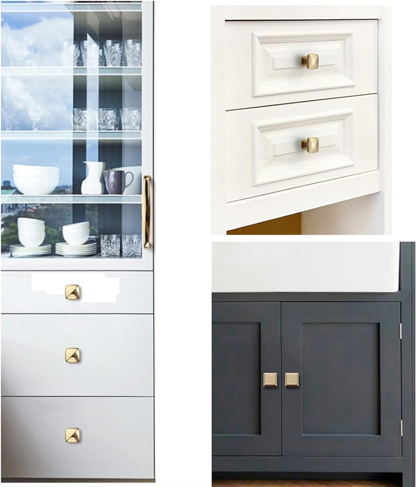 Solid Brass Cabinet Knobs & Drawer Pulls - 29mm Round & 31mm Square Kitchen Hardware (5-Pack, Black) - Durable Pure Copper Cupboard Handles for Kitchen Cabinets, Wardrobes & Furniture DIY Projects