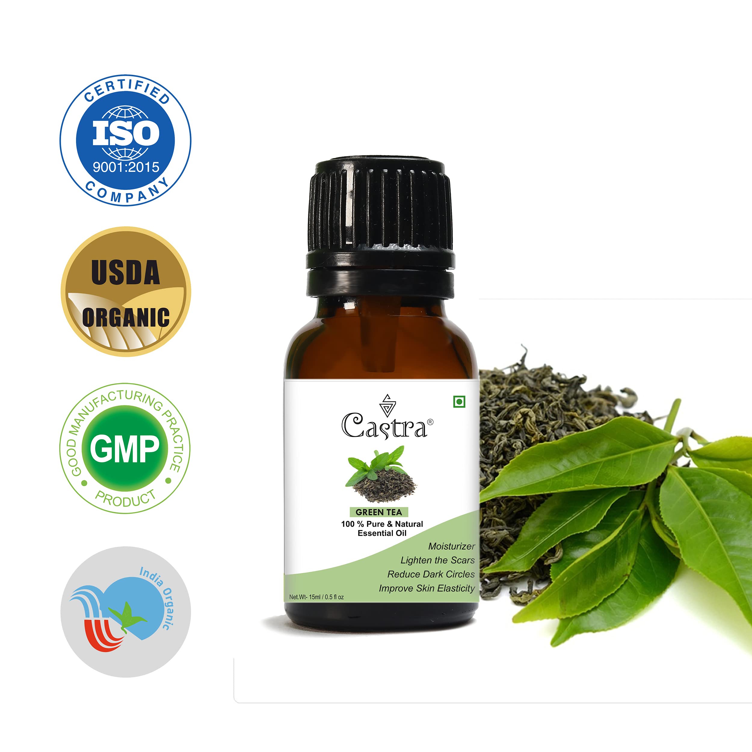 100% Pure & Natural Castra Green Tea Essential Oil for Clear Face & Skin Rejuvenation - 15ml - Perfect for Aromatherapy, DIY Skincare & Relaxation