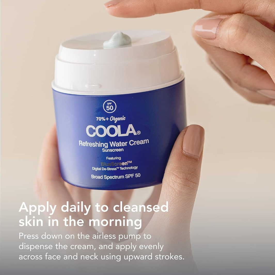 COOLA Organic Face Sunscreen SPF 50 - Refreshing Water Cream for Daily Hydration & UV Protection | Perfect for Outdoor Activities, Beach Days & Summer Skincare